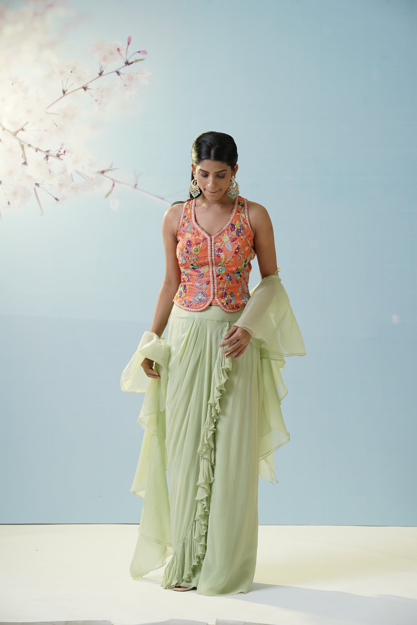 Mint Green Applique Lehengas Set