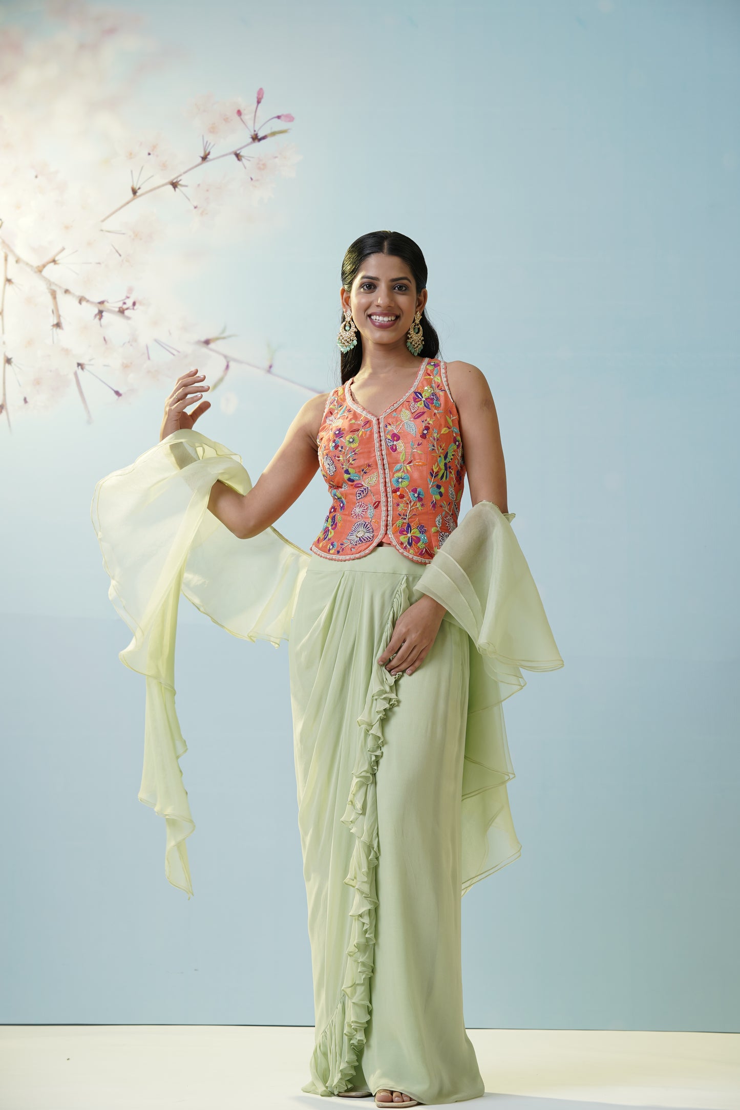 Mint Green Applique Lehengas Set