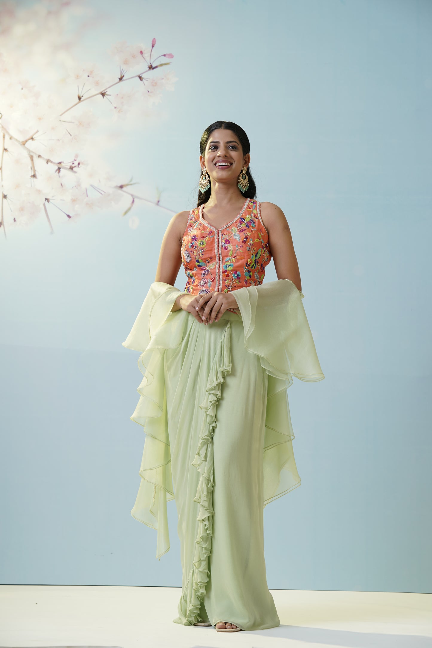 Mint Green Applique Lehengas Set