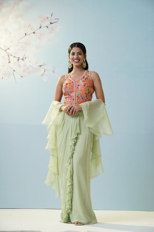 Mint Green Applique Lehengas Set