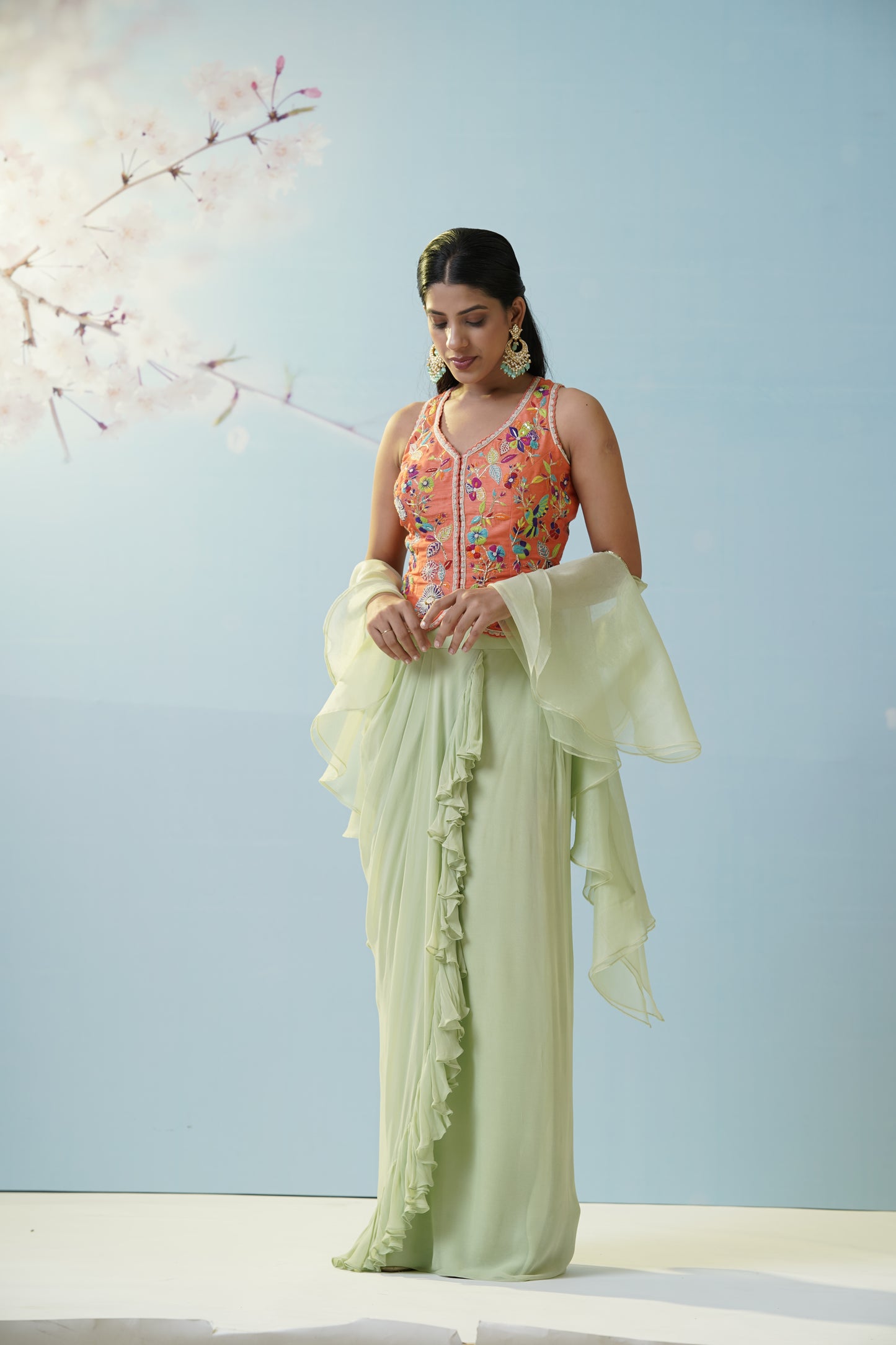 Mint Green Applique Lehengas Set