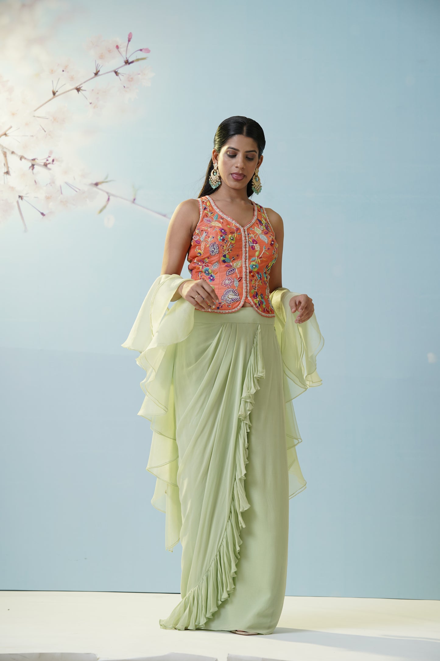 Mint Green Applique Lehengas Set