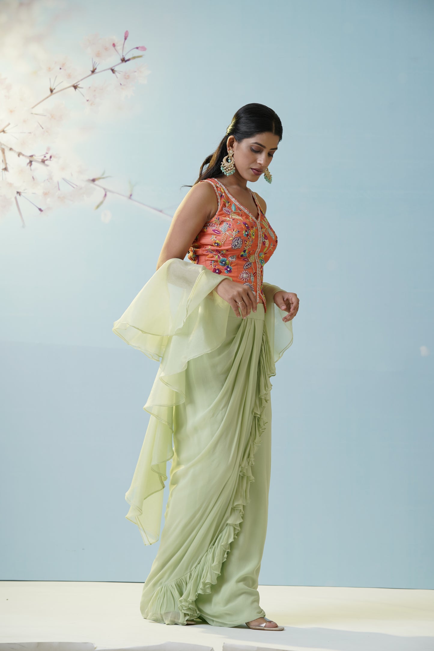 Mint Green Applique Lehengas Set