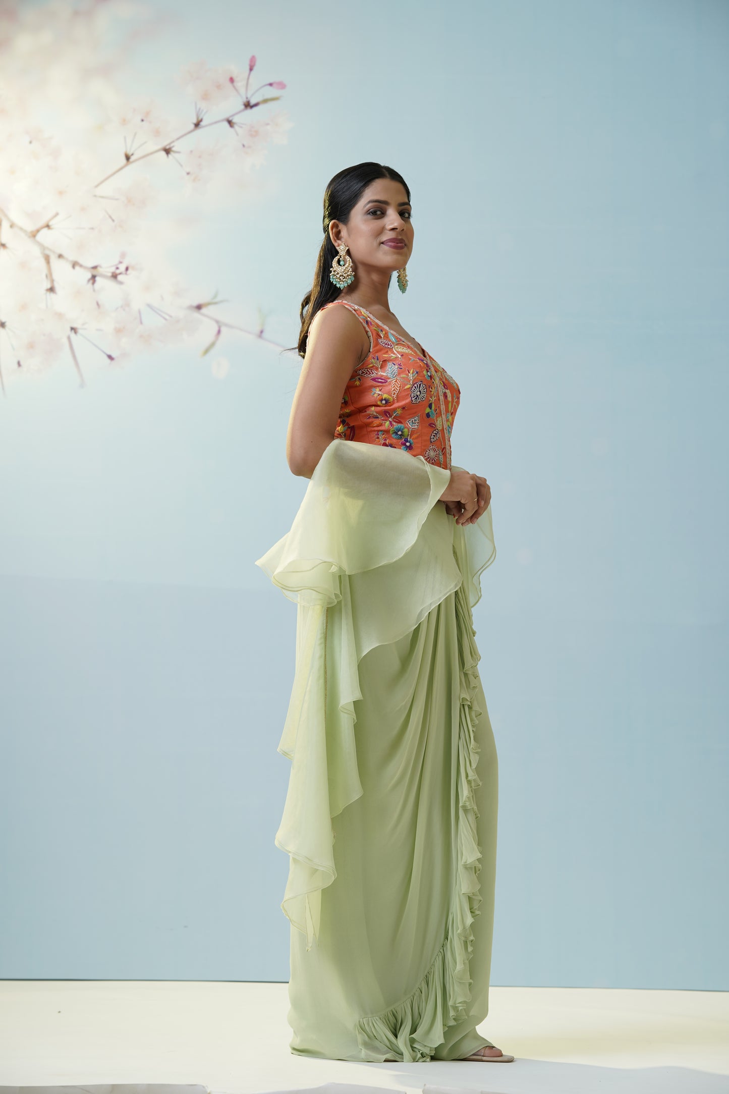 Mint Green Applique Lehengas Set