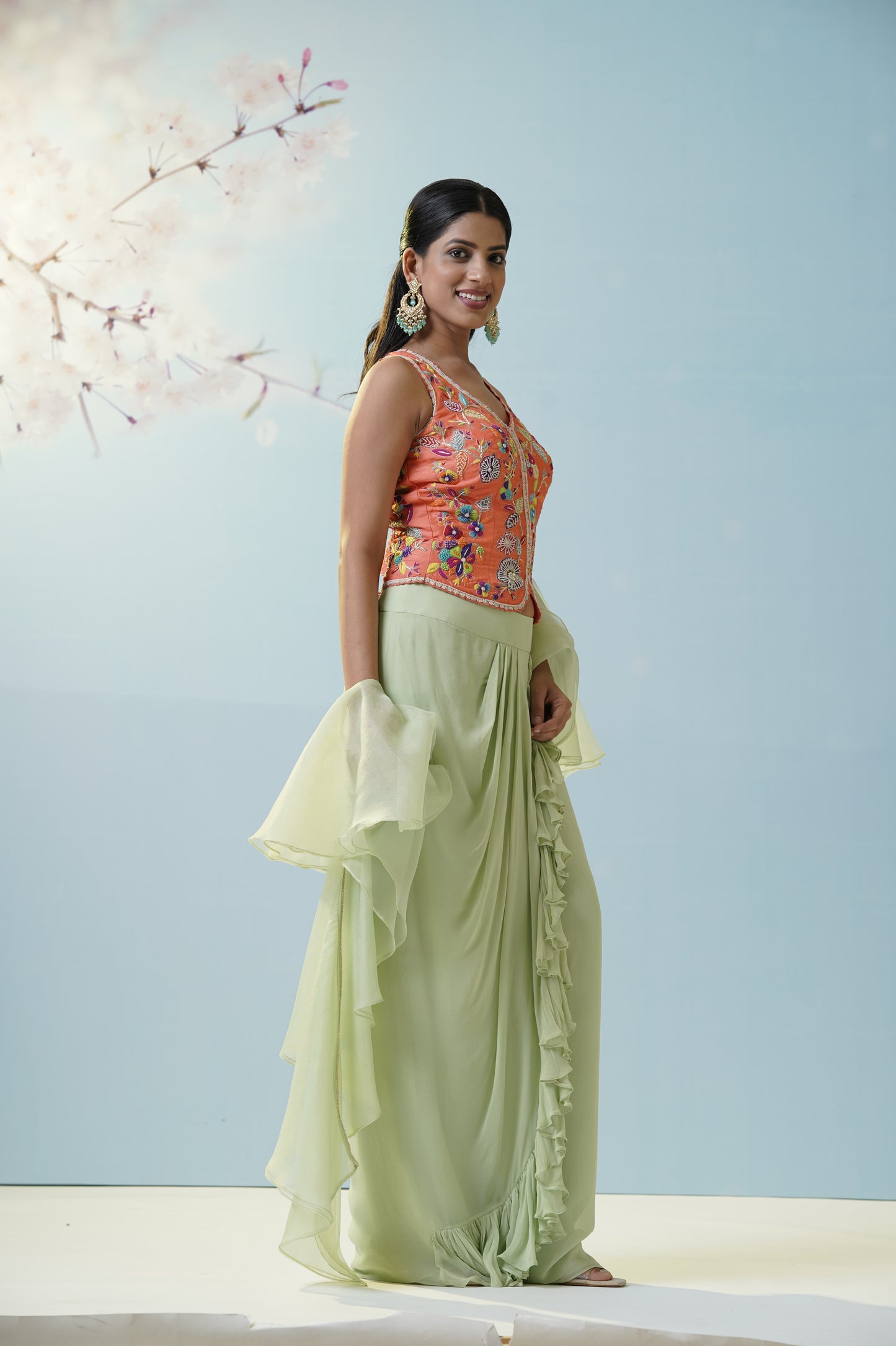 Mint Green Applique Lehengas Set