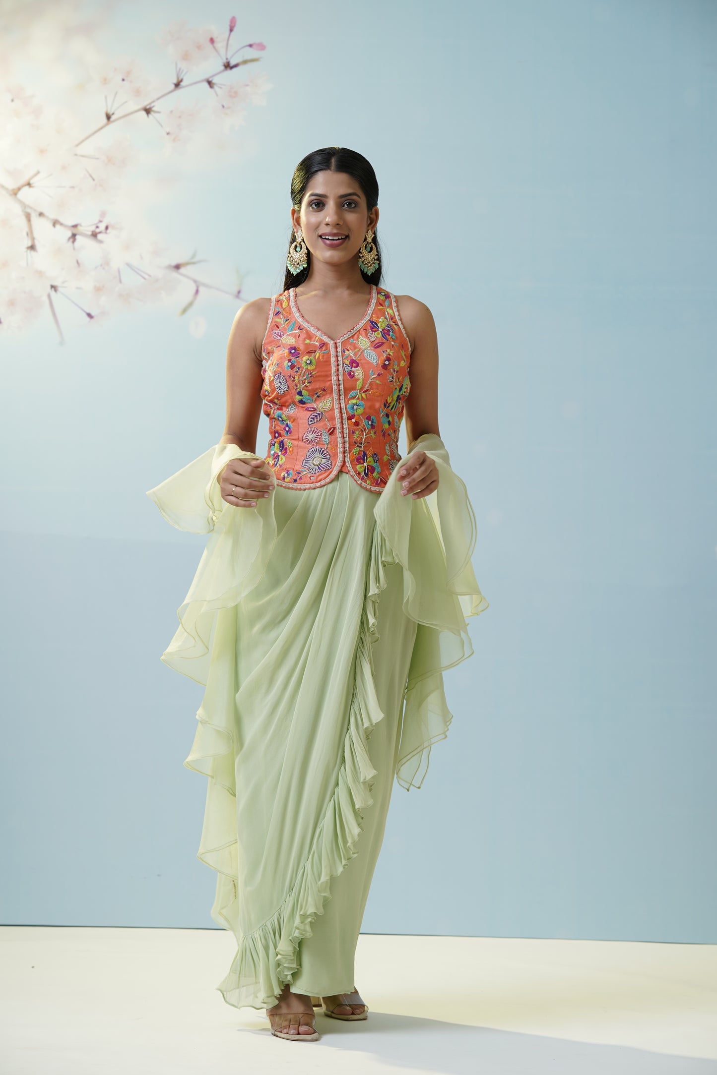 Mint Green Applique Lehengas Set