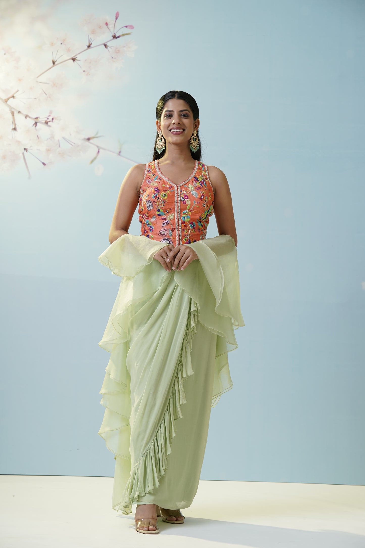 Mint Green Applique Lehengas Set