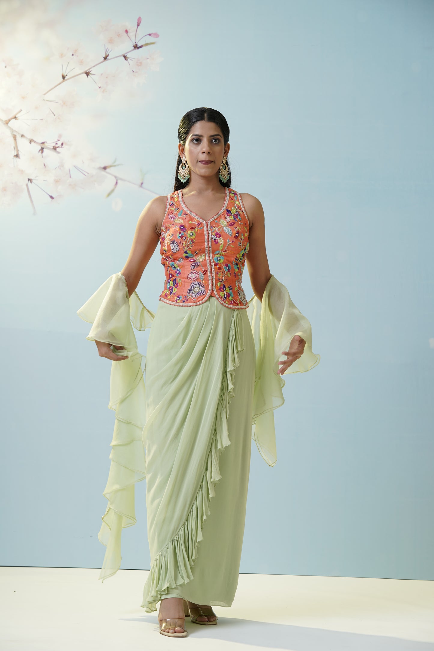 Mint Green Applique Lehengas Set