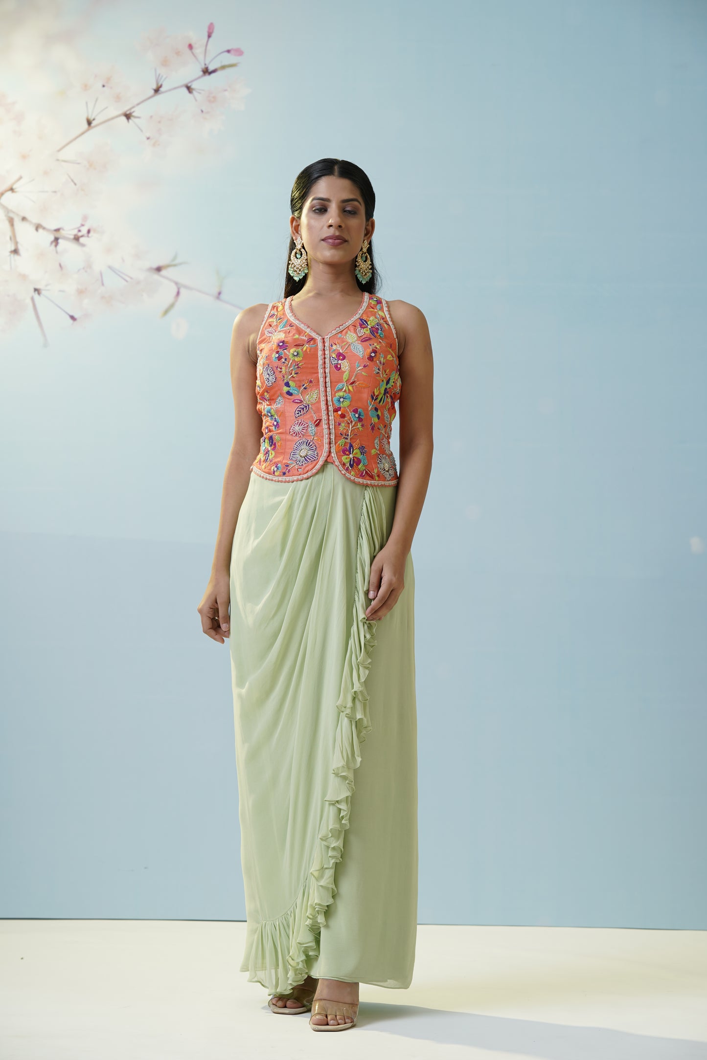 Mint Green Applique Lehengas Set