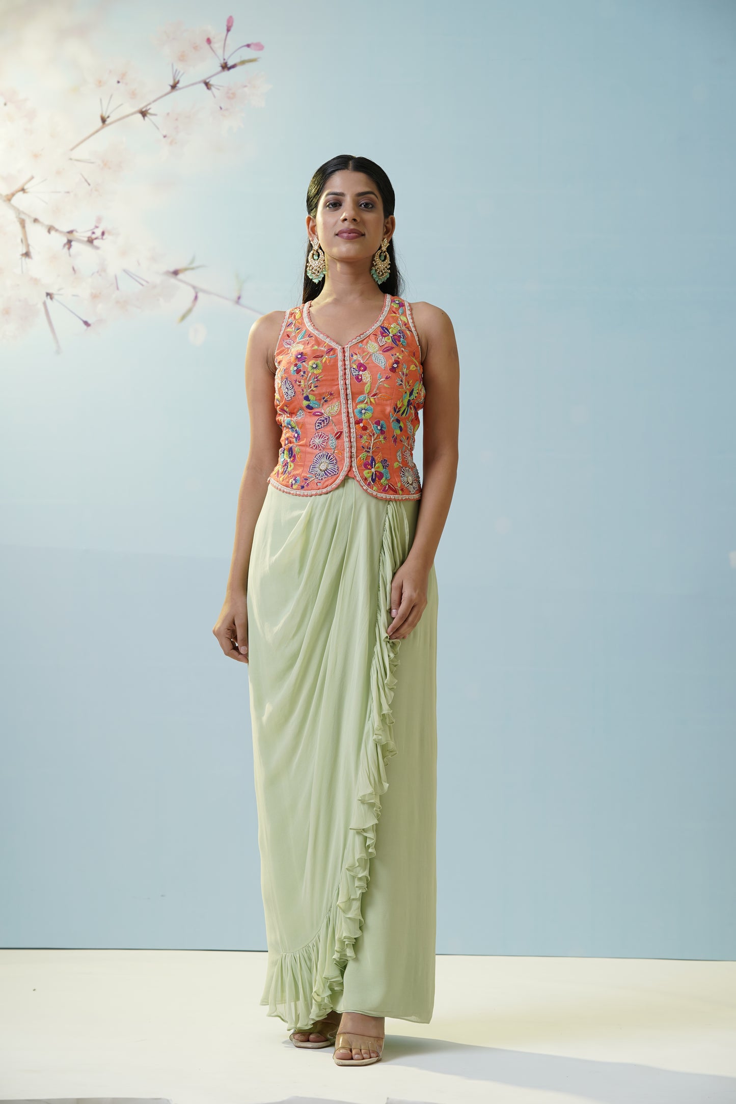 Mint Green Applique Lehengas Set