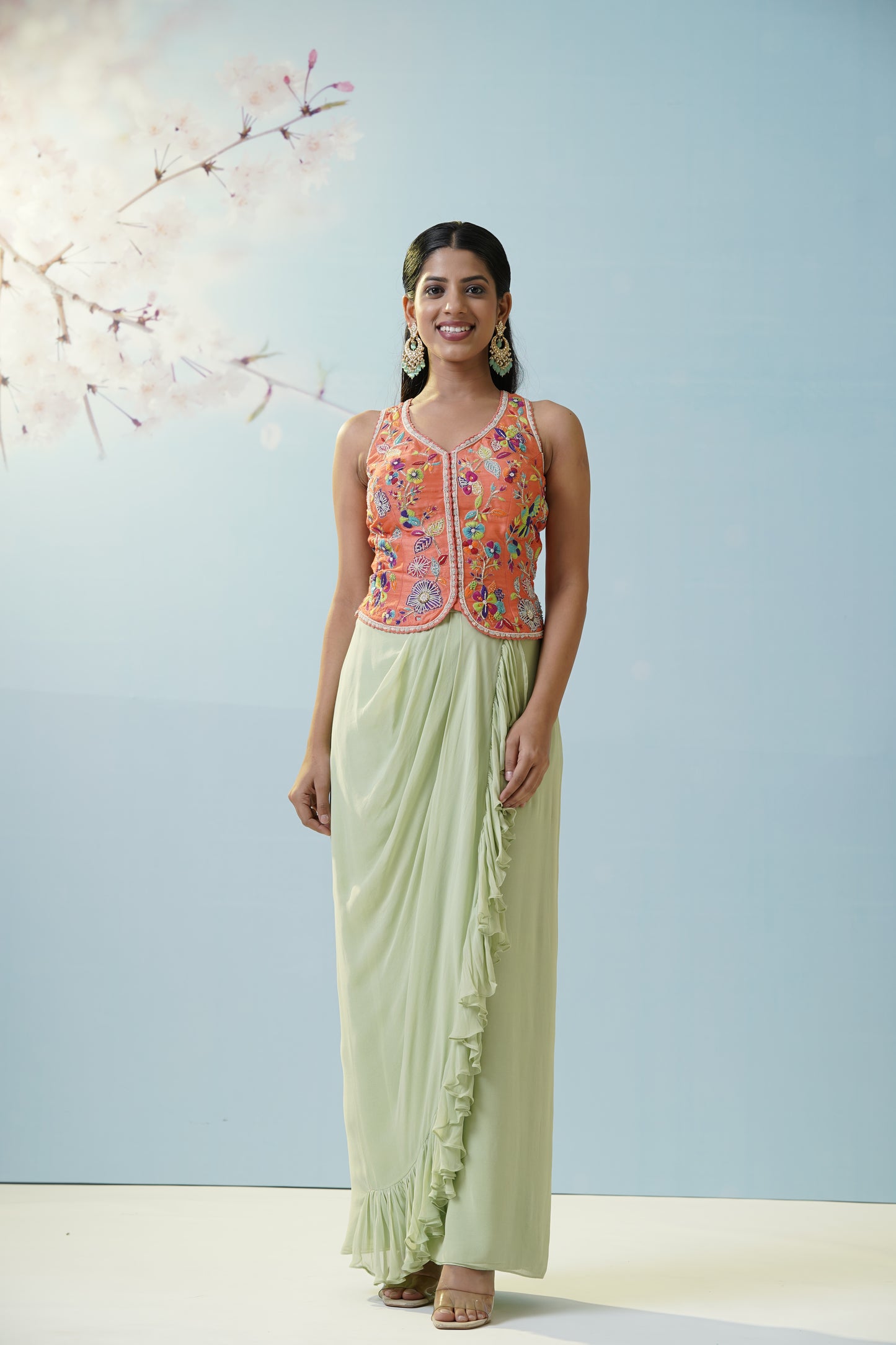 Mint Green Applique Lehengas Set