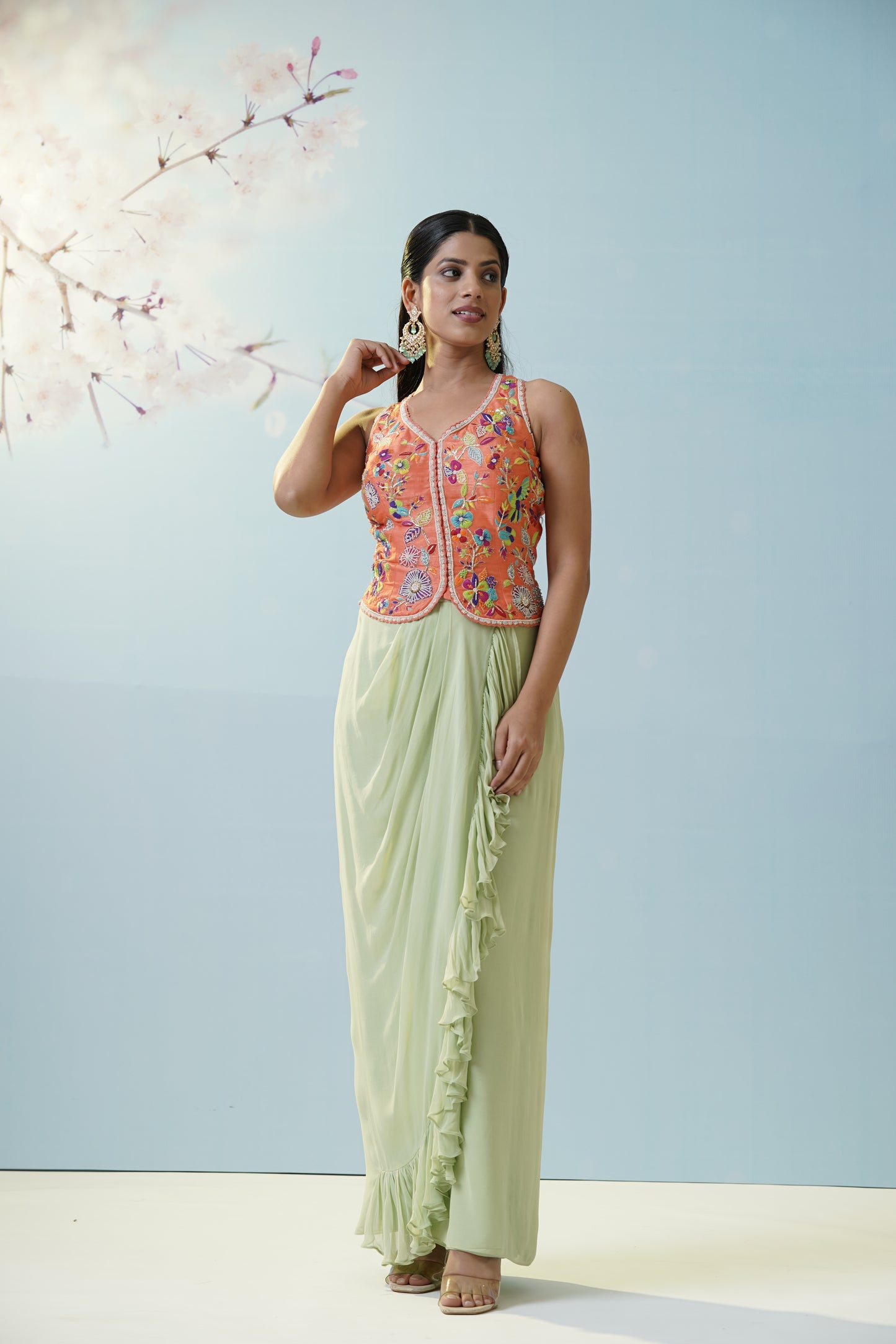 Mint Green Applique Lehengas Set