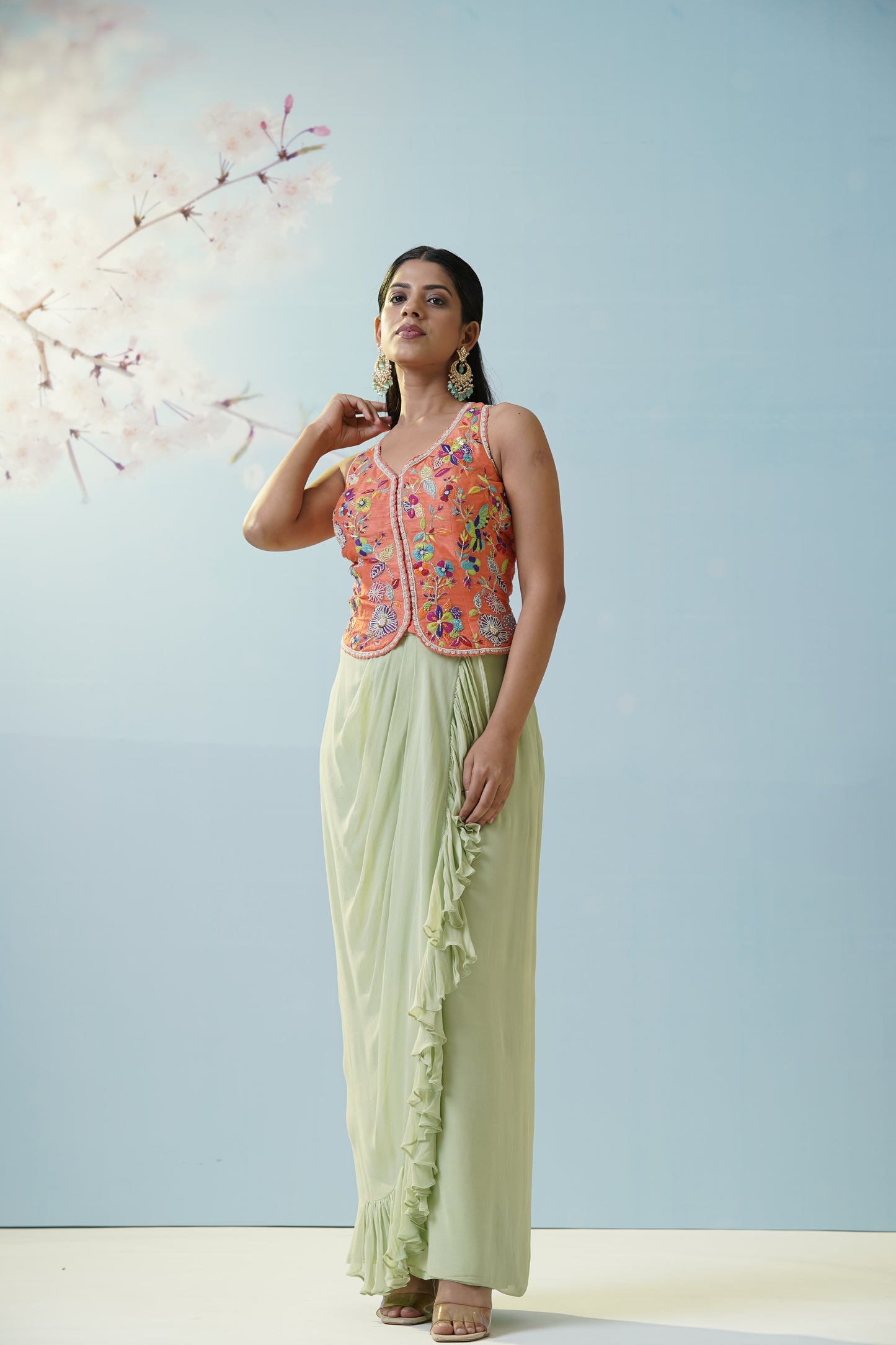 Mint Green Applique Lehengas Set