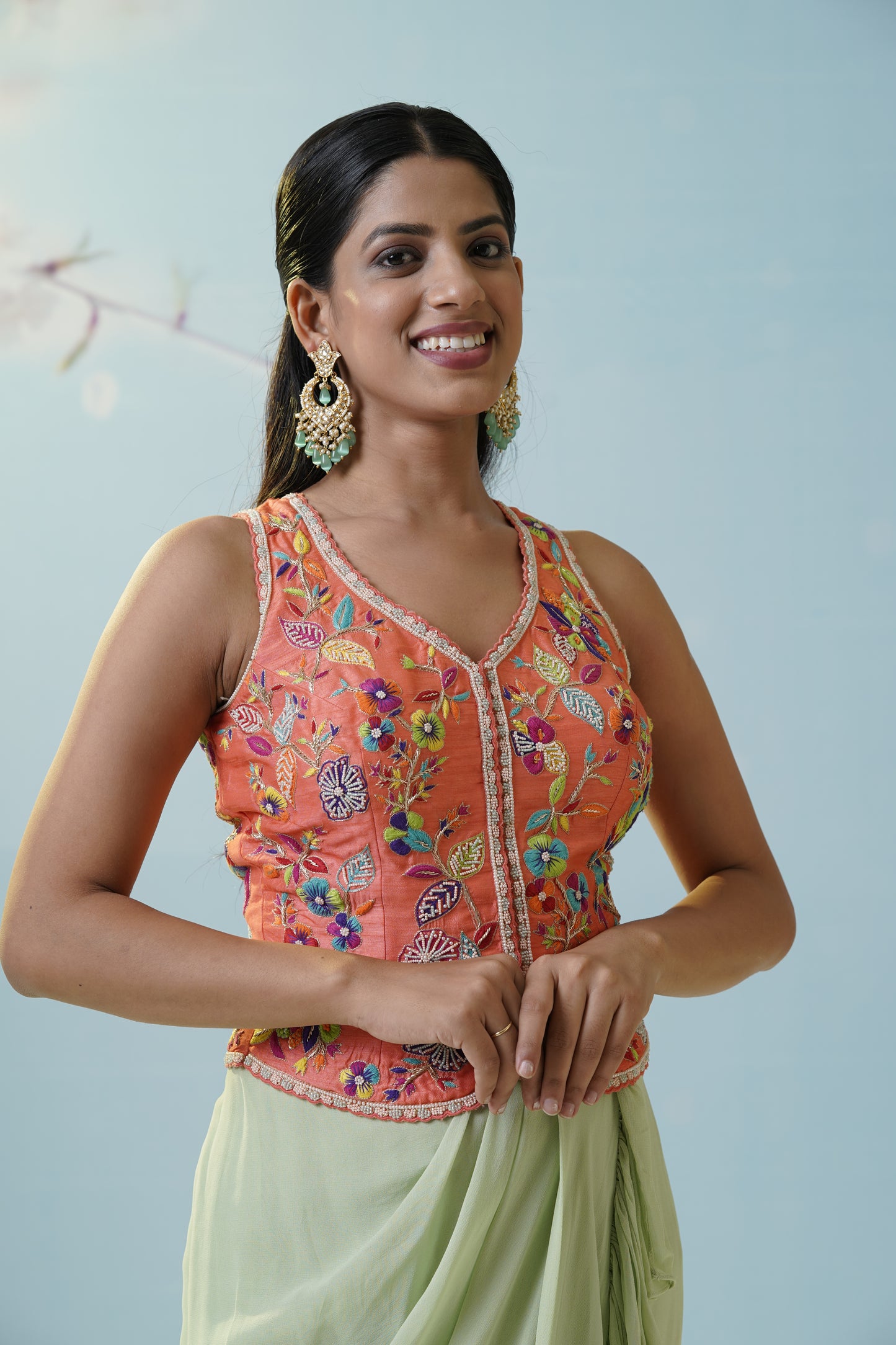 Mint Green Applique Lehengas Set