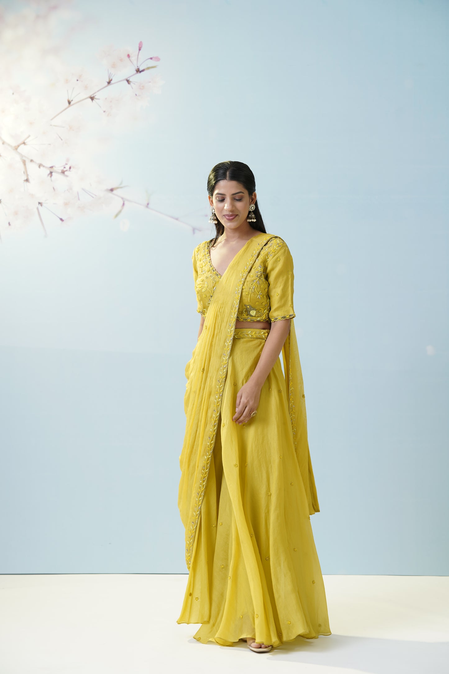 Lemon Yellow Saree Set