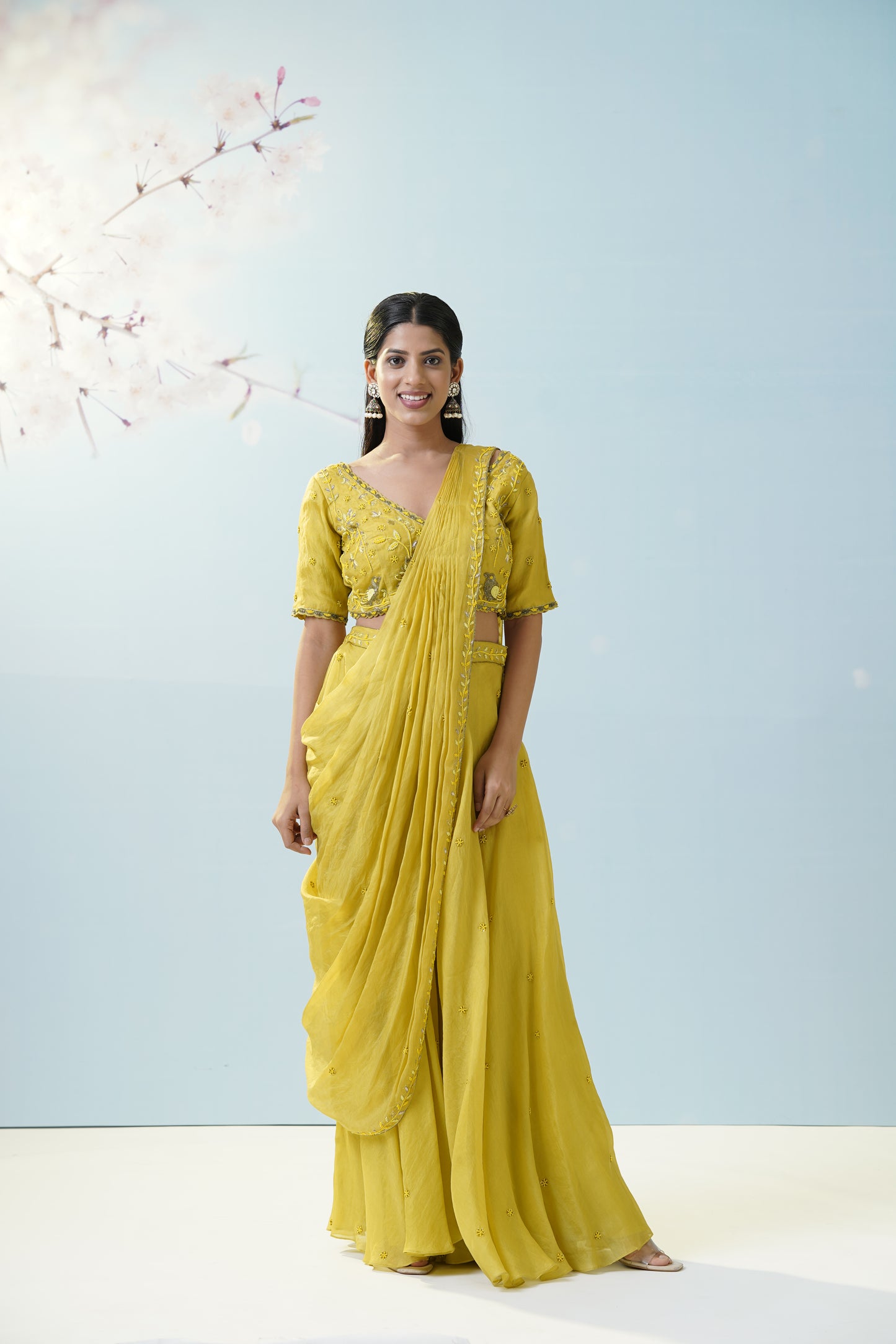 Lemon Yellow Saree Set