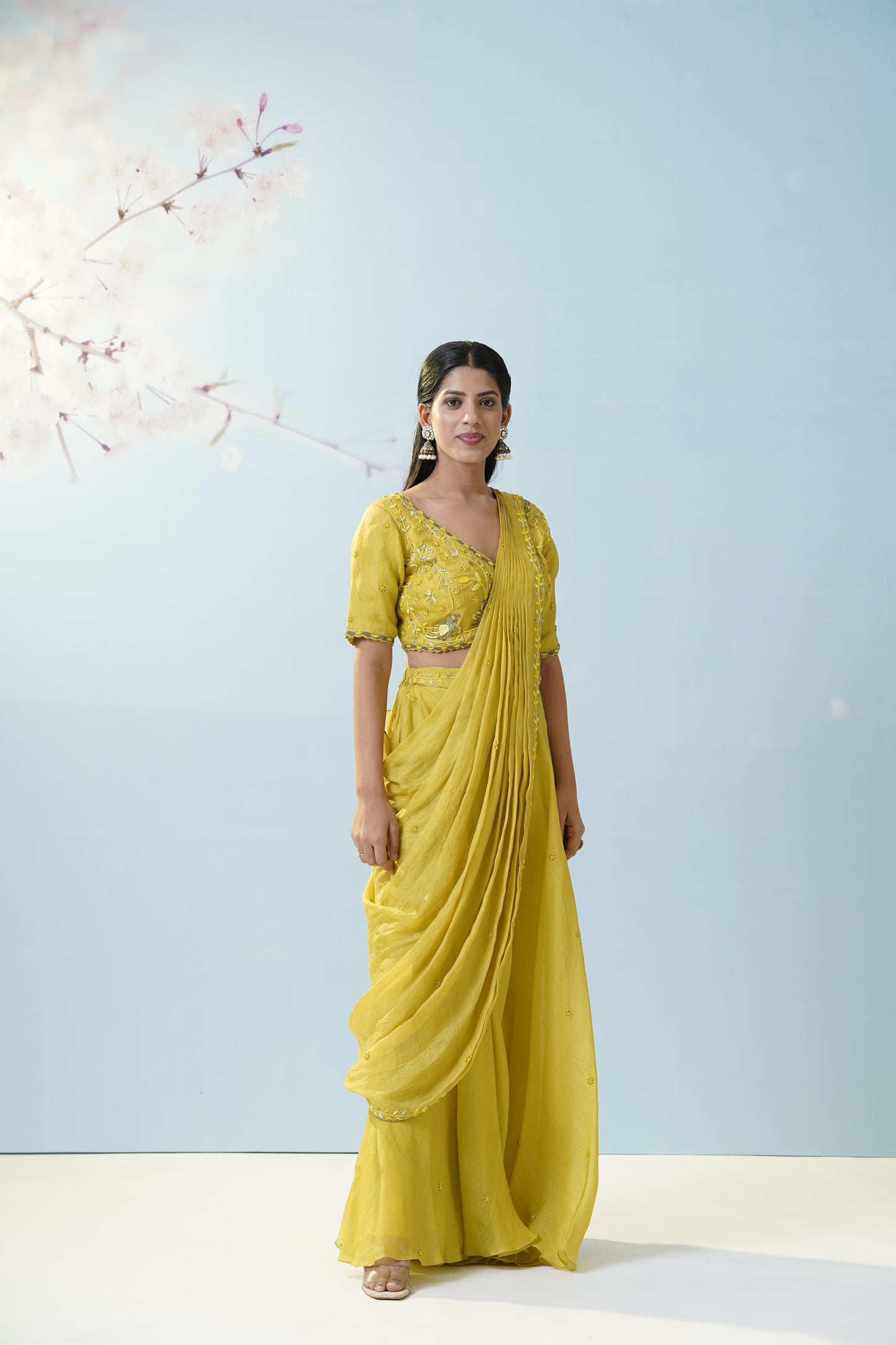 Lemon Yellow Saree Set