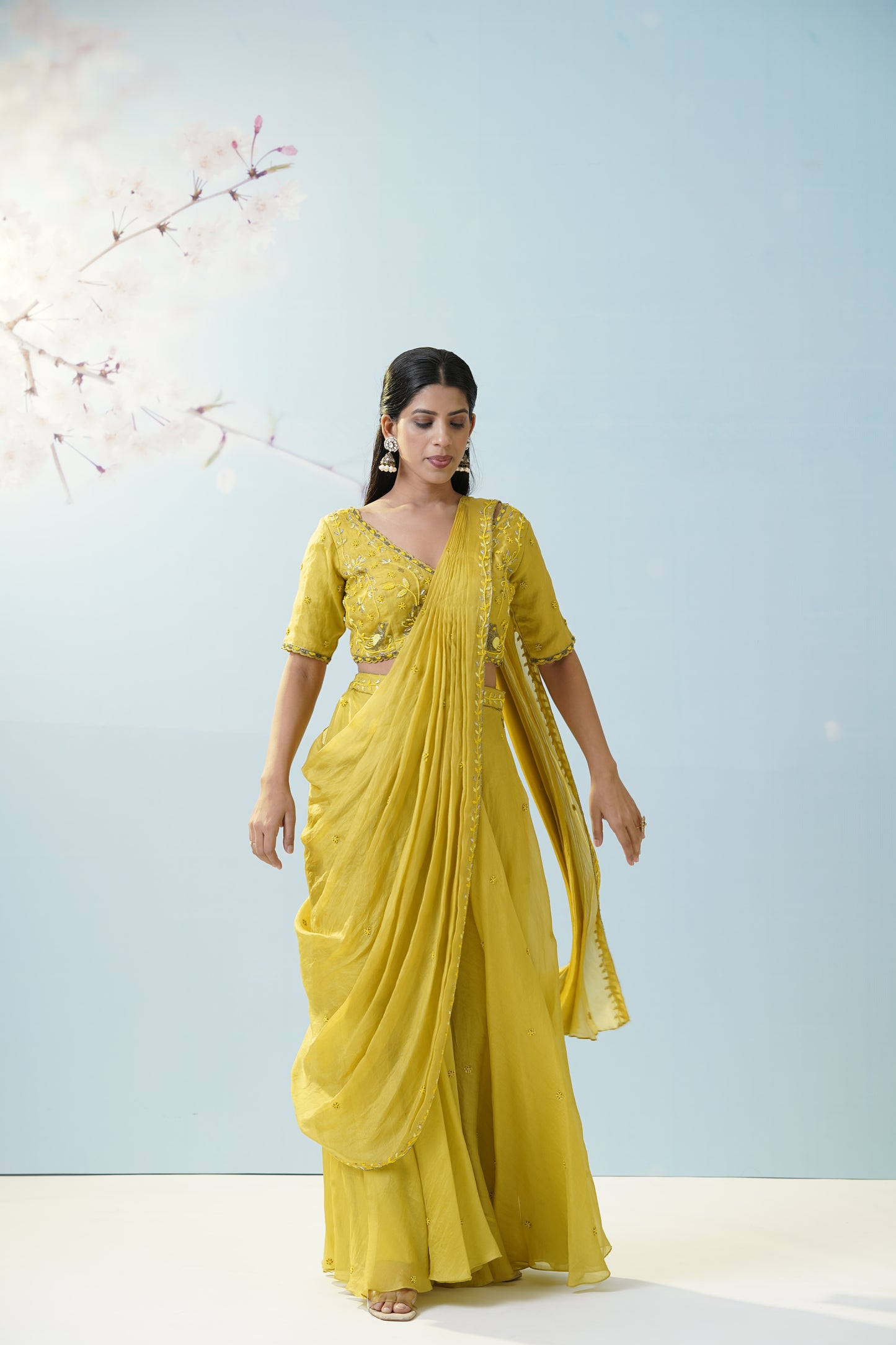 Lemon Yellow Saree Set