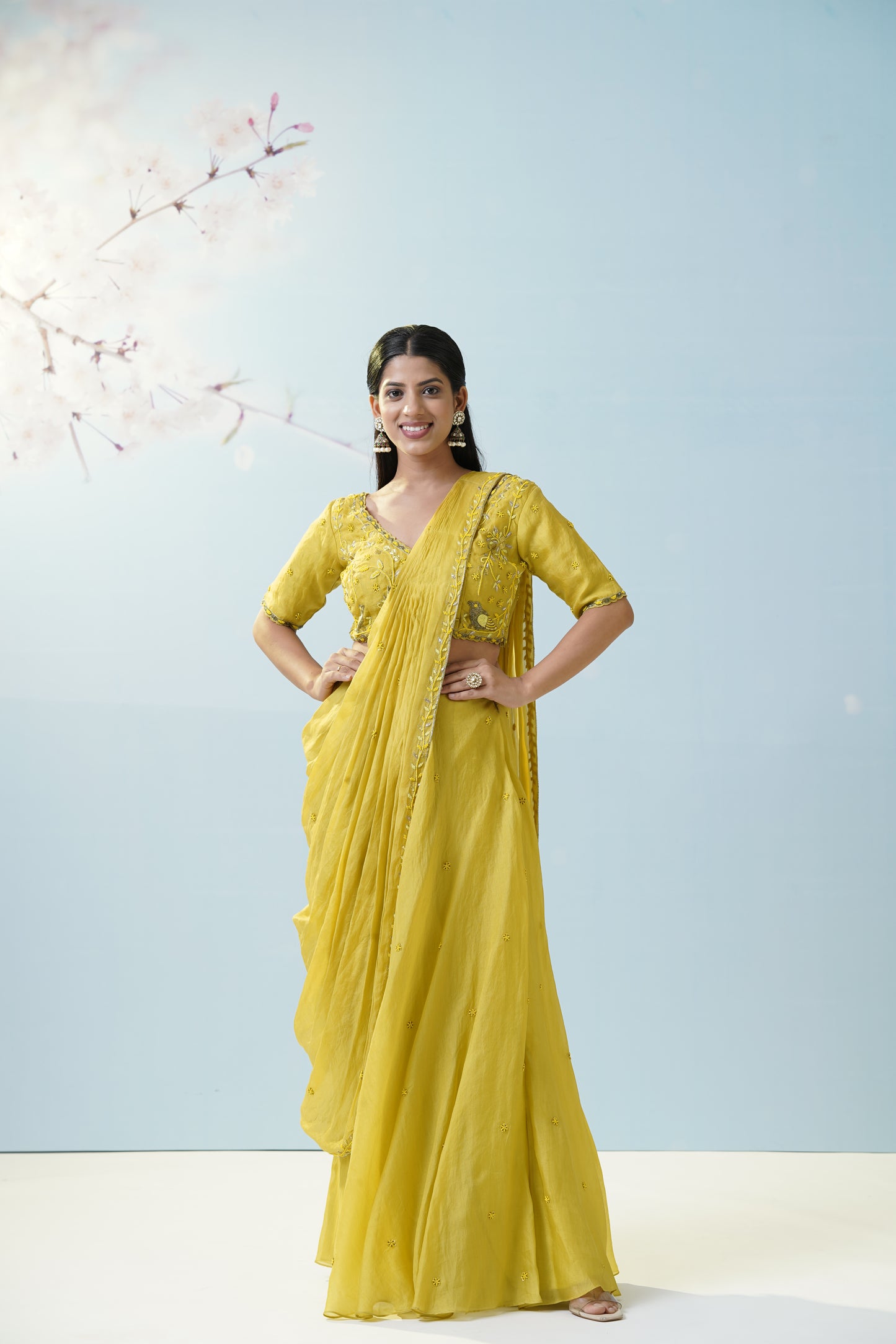 Lemon Yellow Saree Set