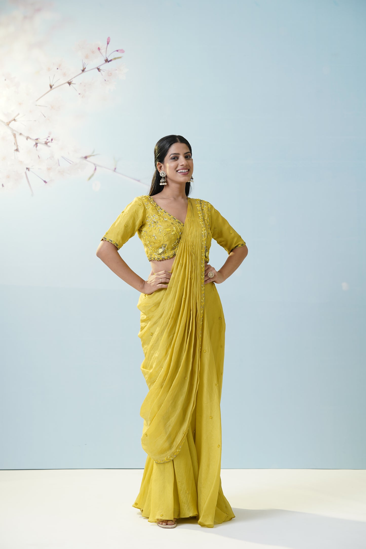 Lemon Yellow Saree Set