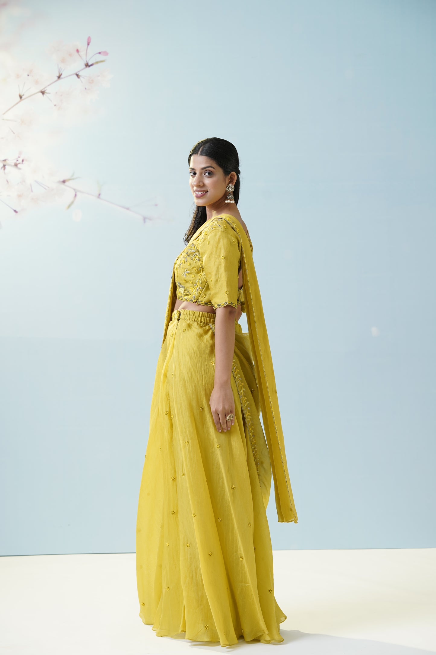 Lemon Yellow Saree Set