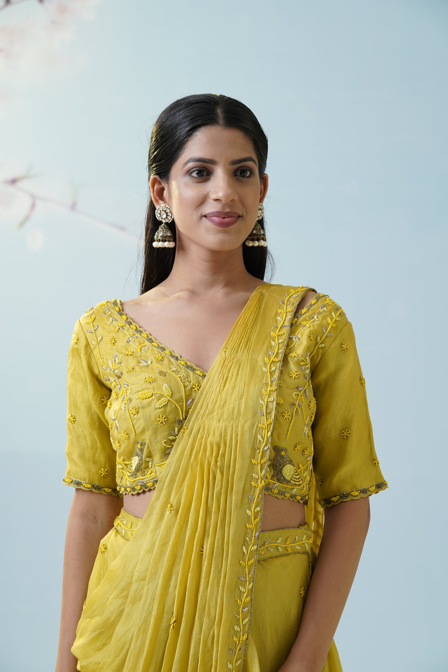 Lemon Yellow Saree Set