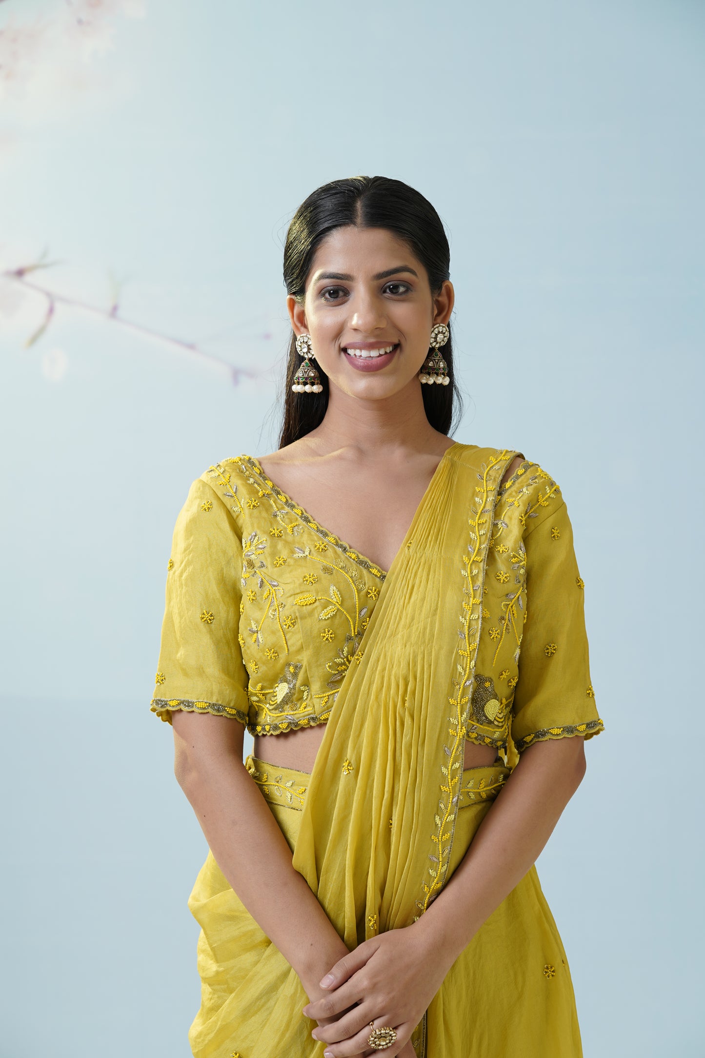 Lemon Yellow Saree Set