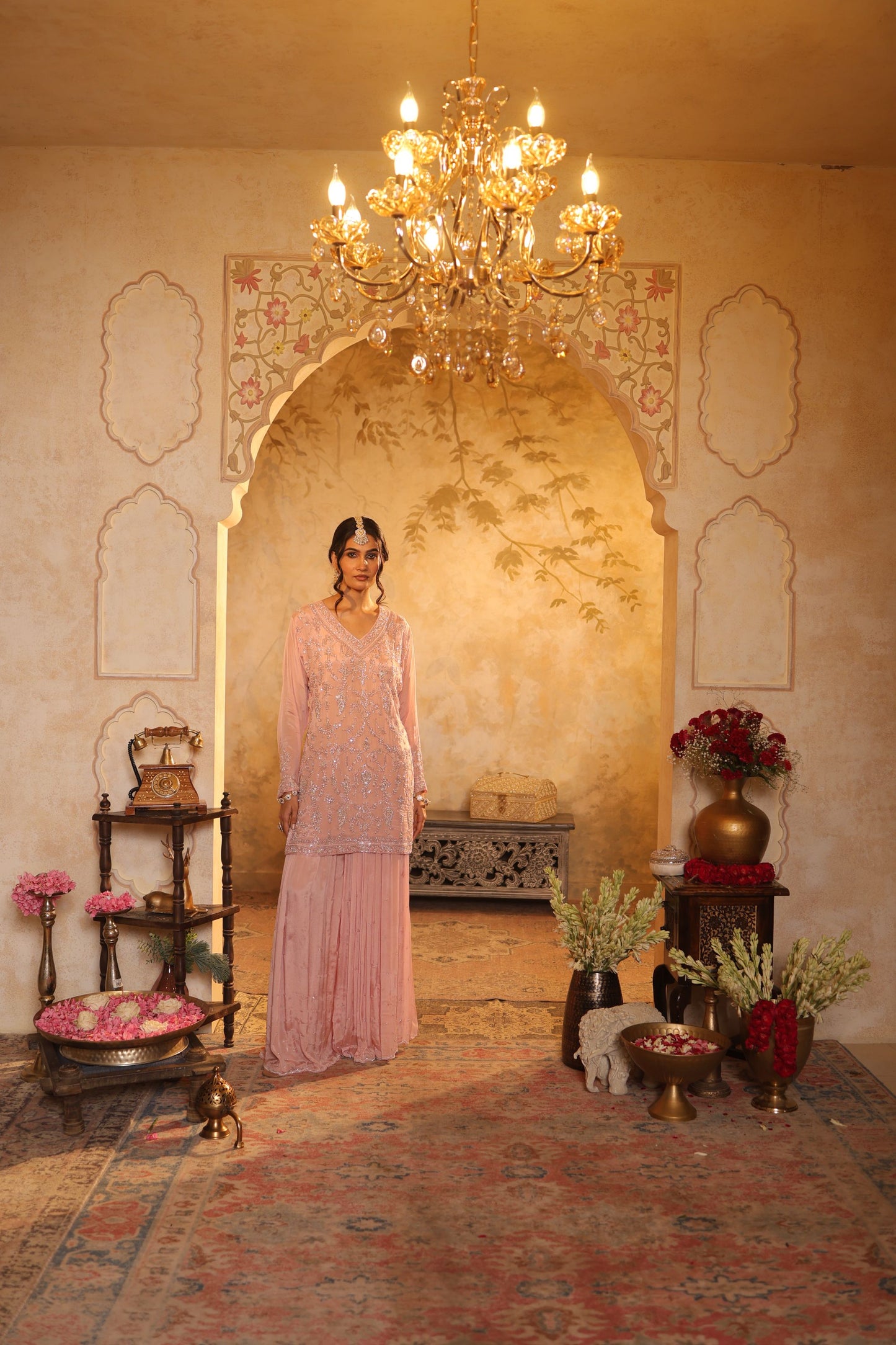 Pink Cutdana Embroidered Sharara Kurti Set