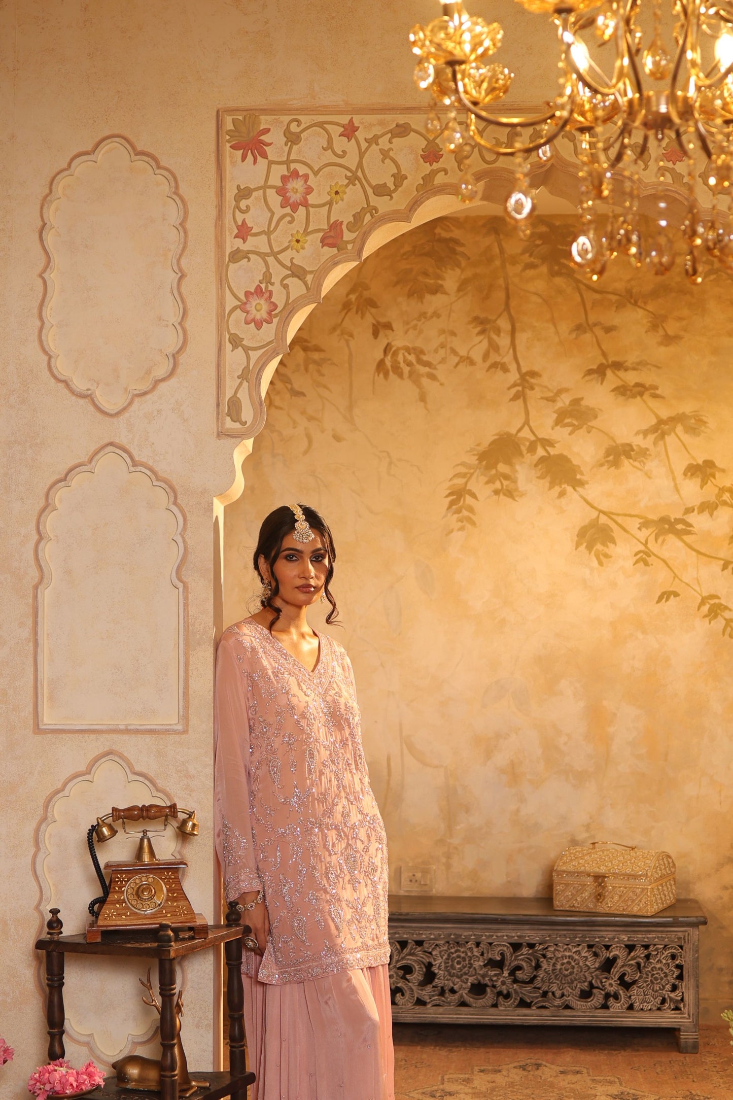 Pink Cutdana Embroidered Sharara Kurti Set