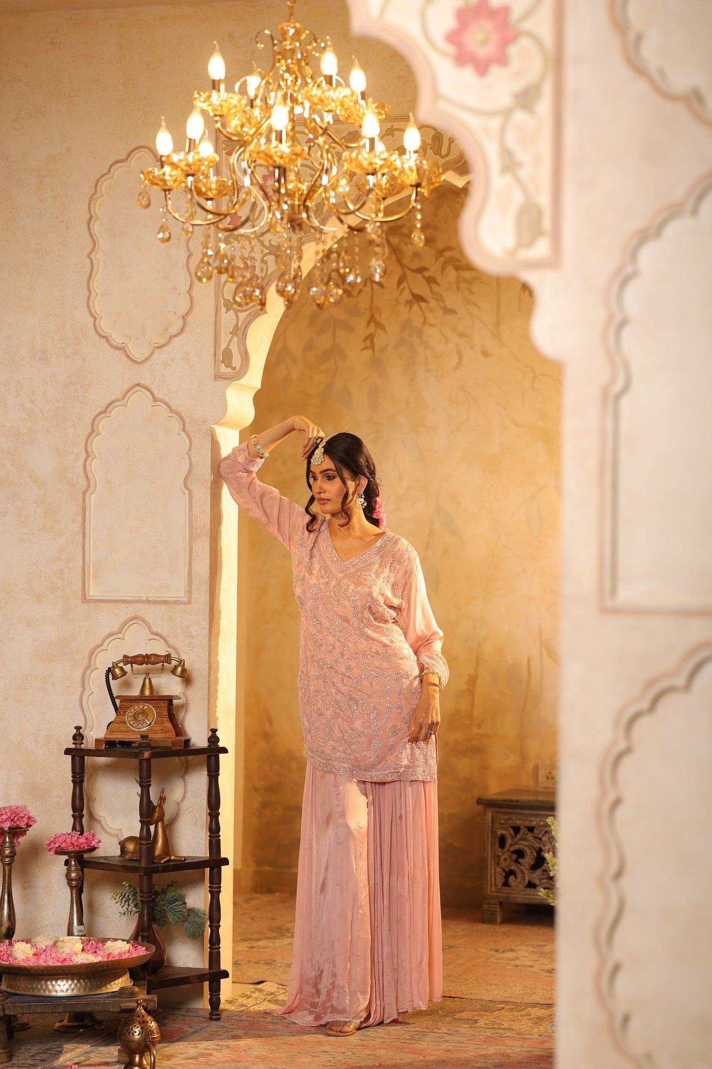 Pink Cutdana Embroidered Sharara Kurti Set