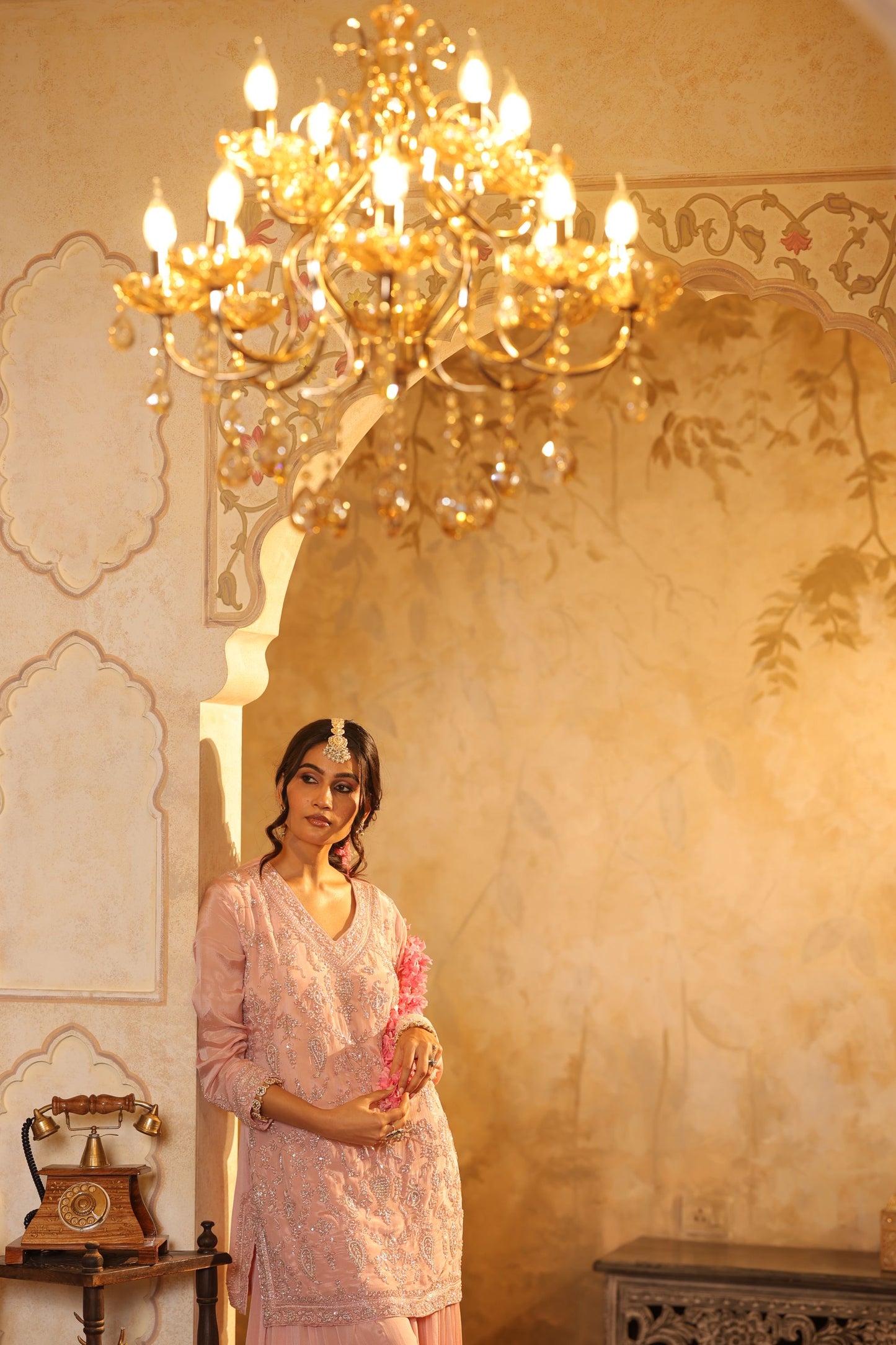 Pink Cutdana Embroidered Sharara Kurti Set