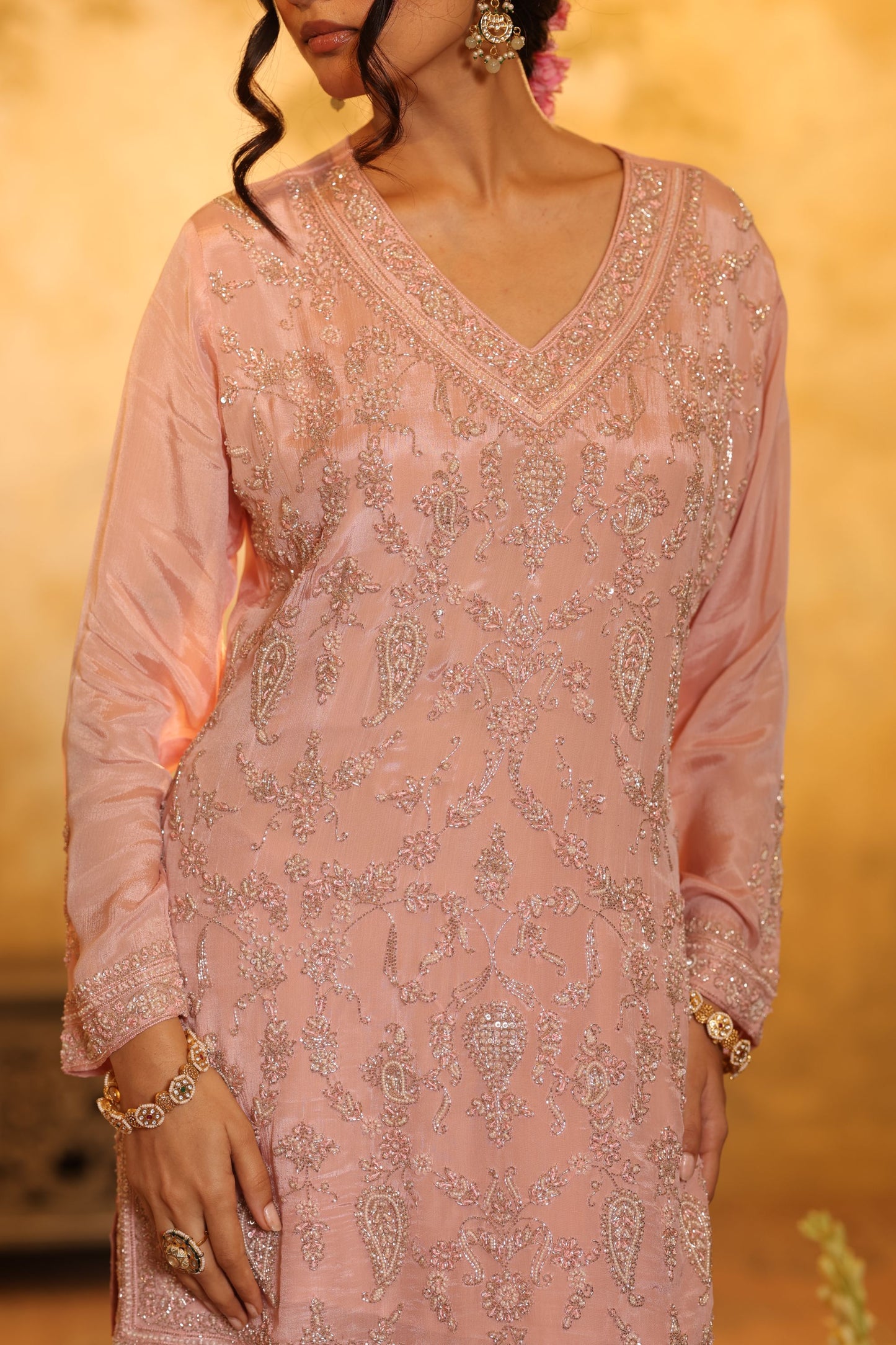 Pink Cutdana Embroidered Sharara Kurti Set