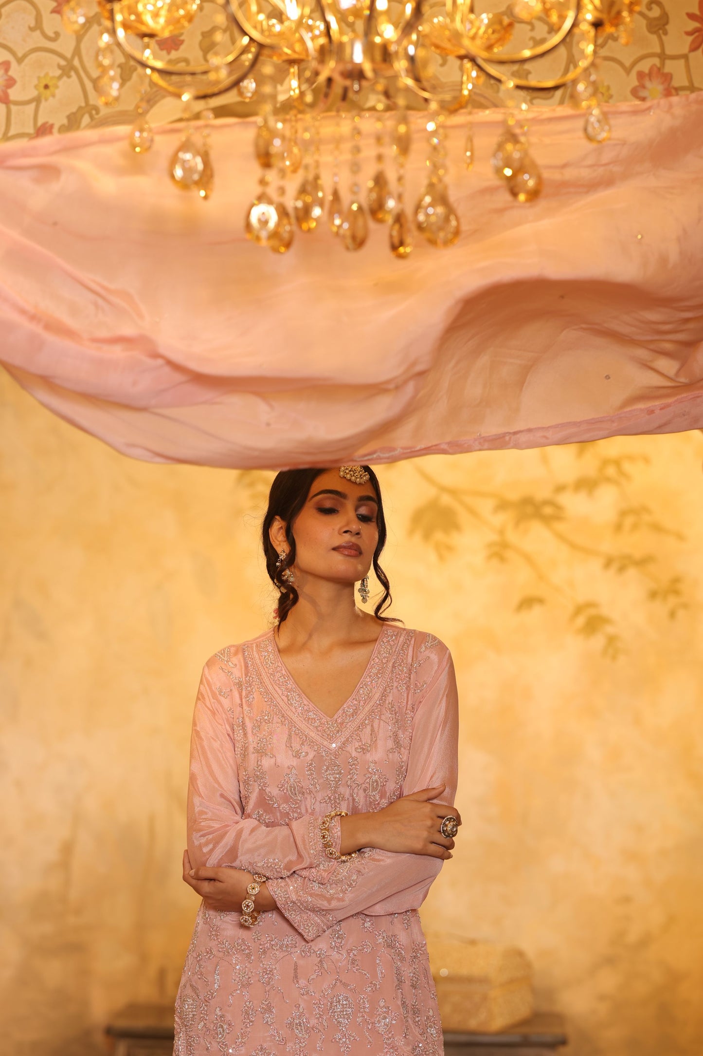 Pink Cutdana Embroidered Sharara Kurti Set