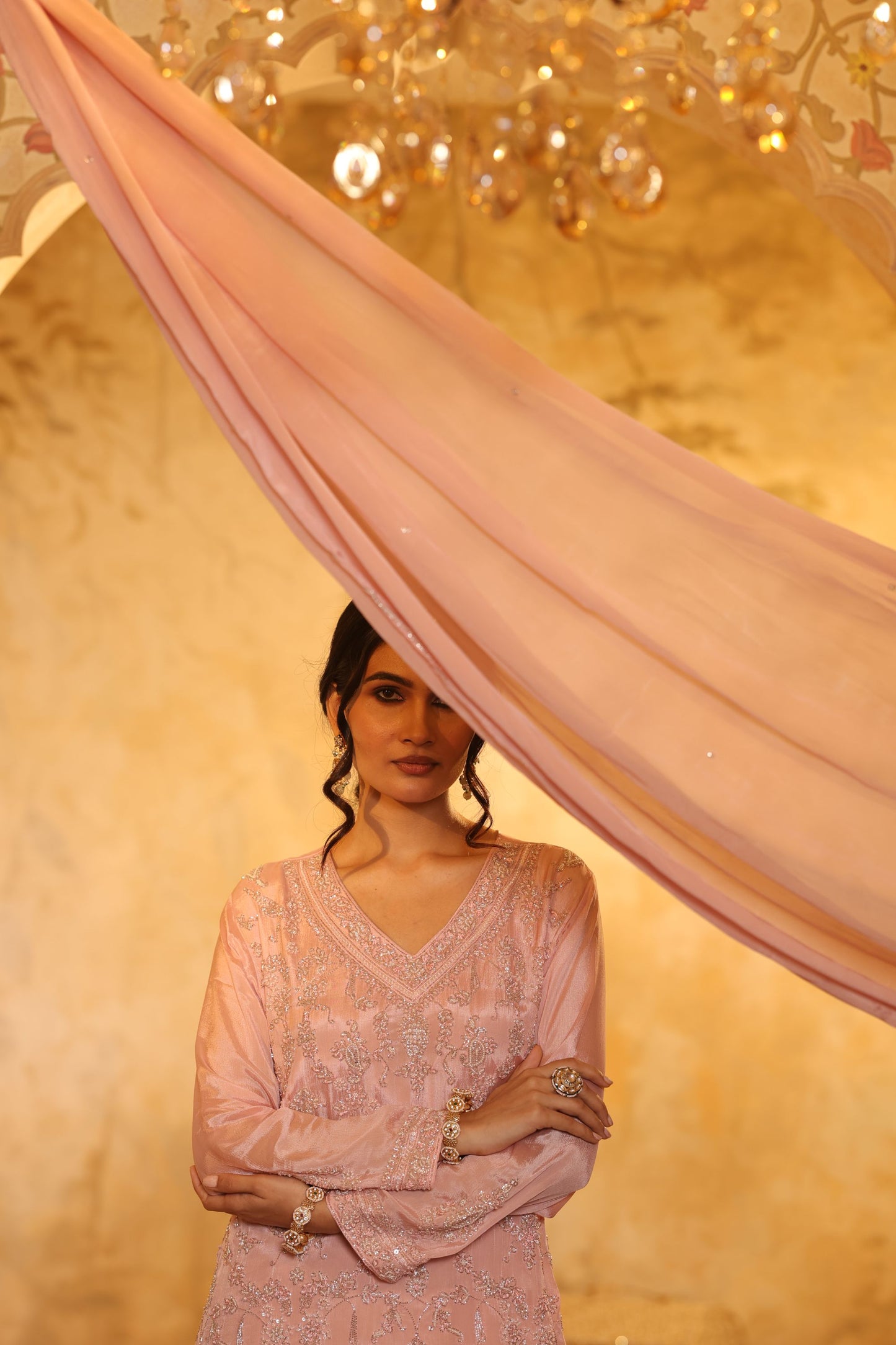 Pink Cutdana Embroidered Sharara Kurti Set