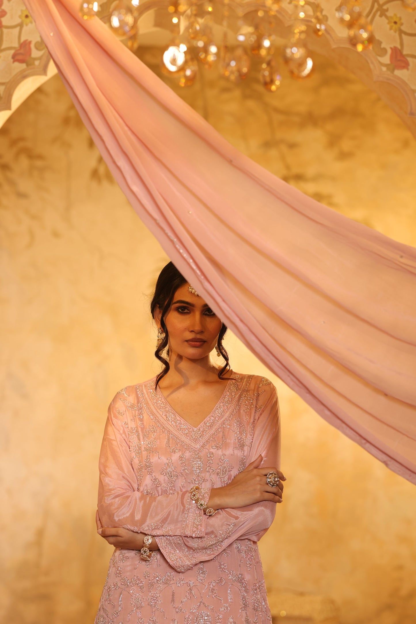 Pink Cutdana Embroidered Sharara Kurti Set