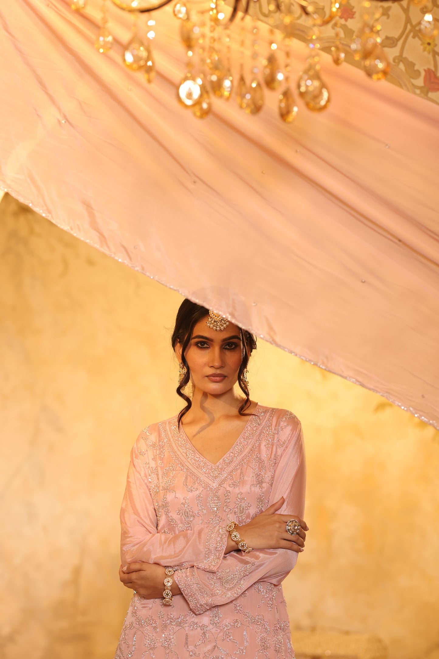 Pink Cutdana Embroidered Sharara Kurti Set