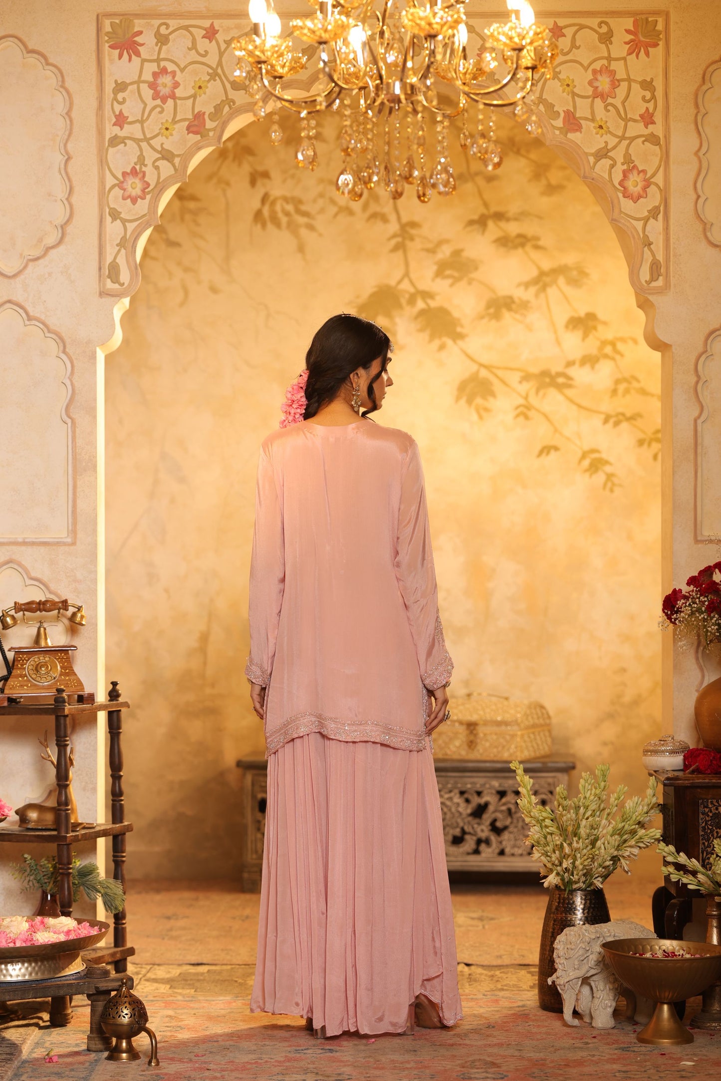 Pink Cutdana Embroidered Sharara Kurti Set