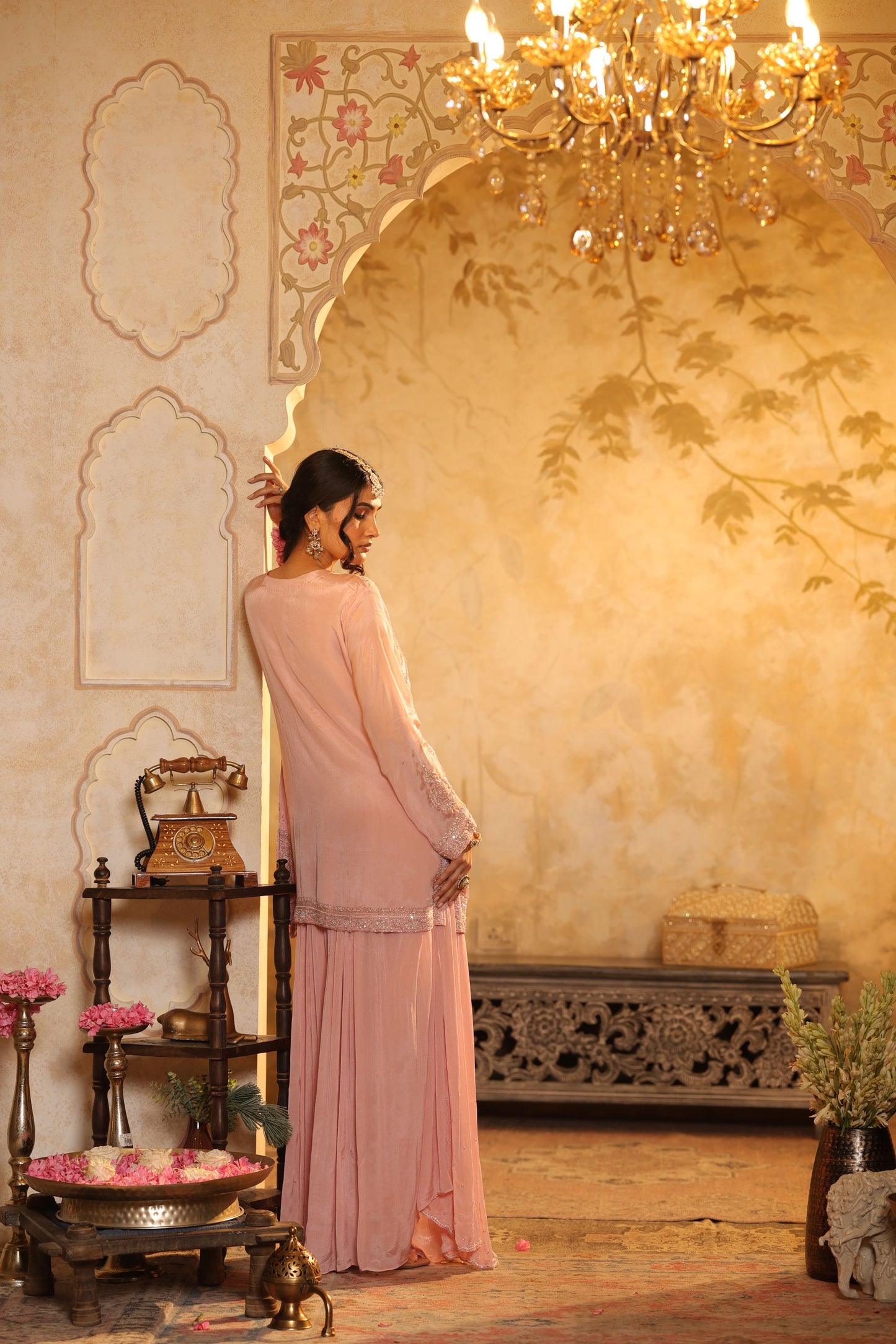 Pink Cutdana Embroidered Sharara Kurti Set