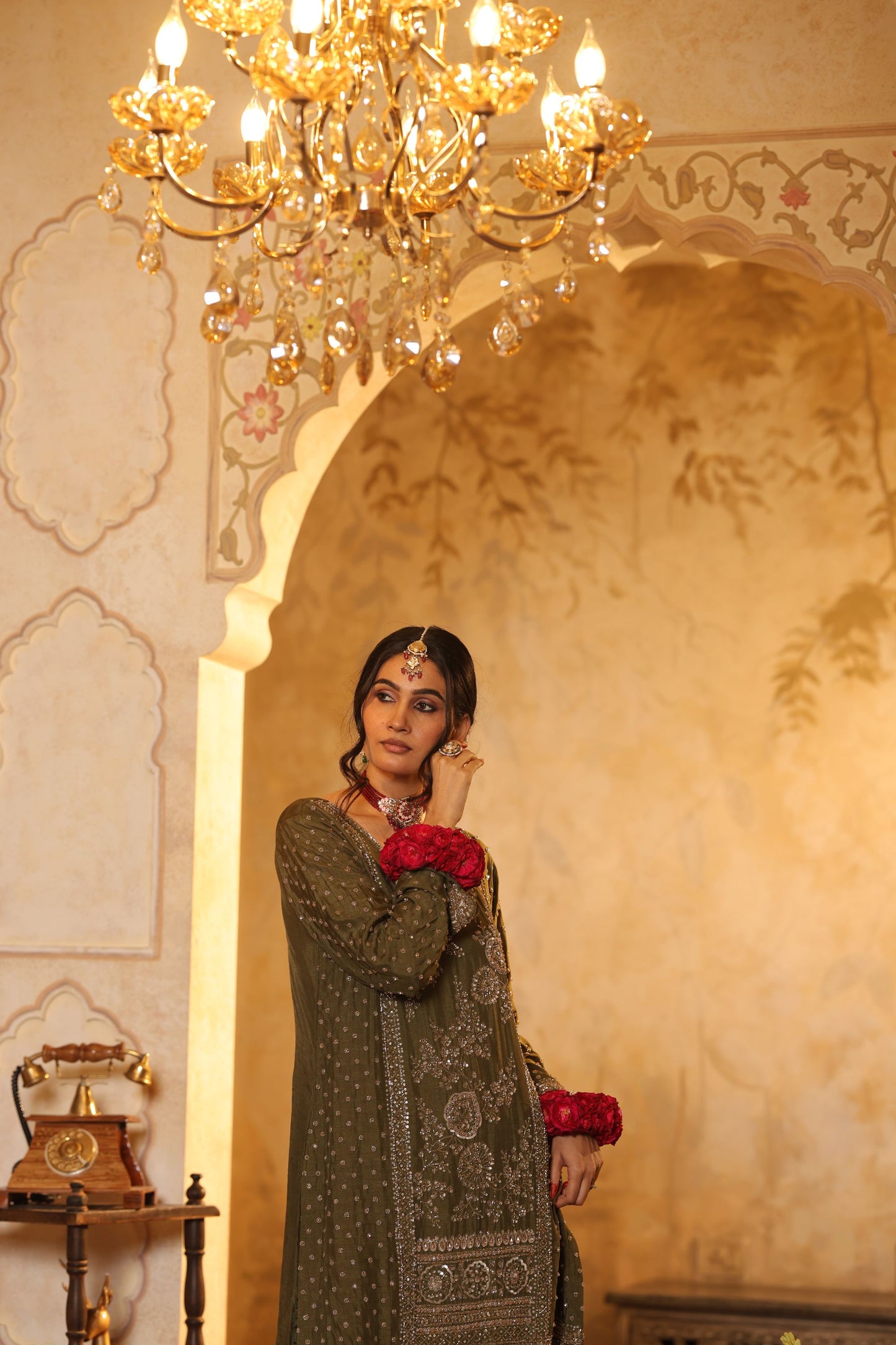 Green Cutdana Embroidered Sharara Kurti Set