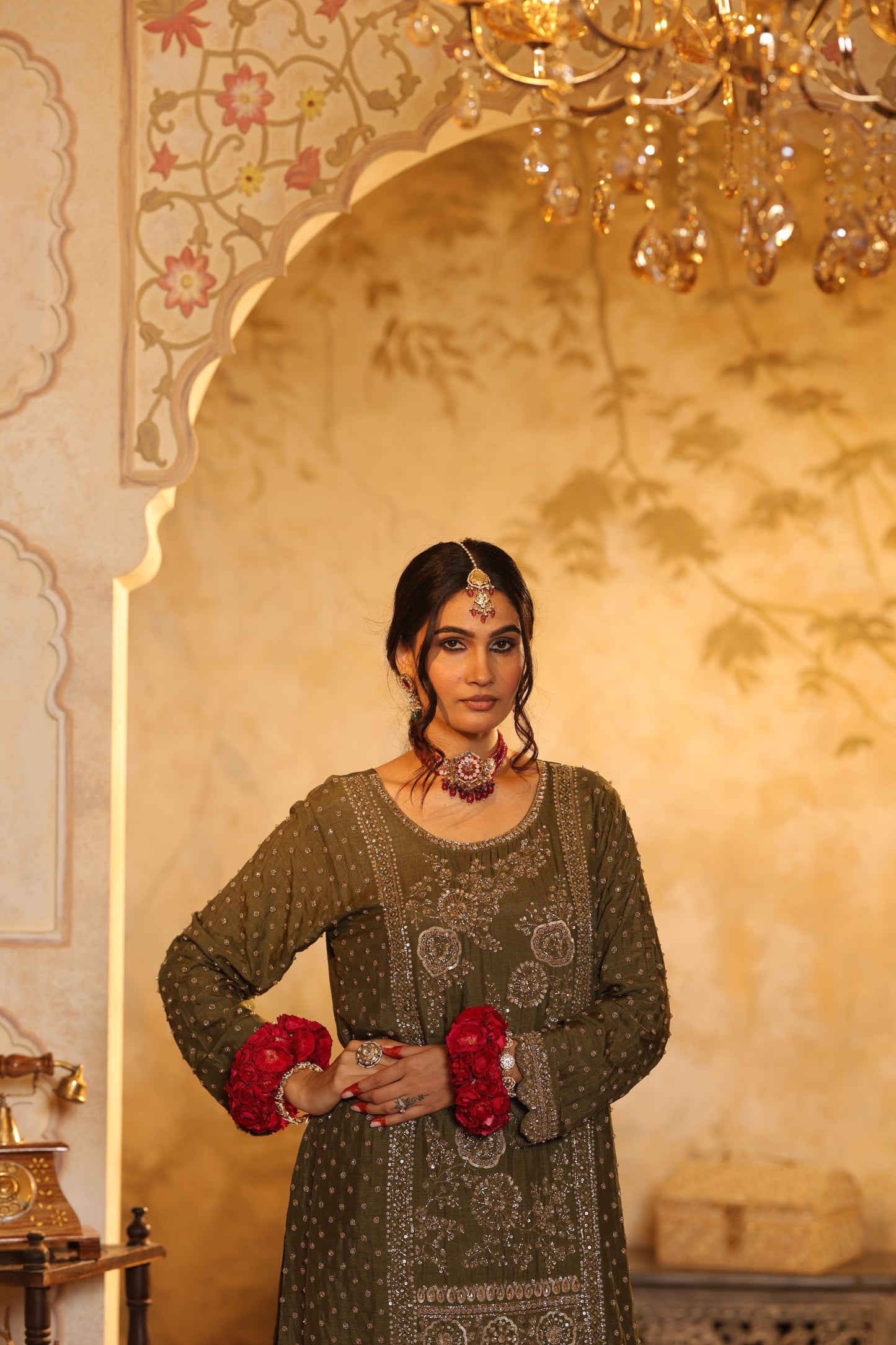 Green Cutdana Embroidered Sharara Kurti Set
