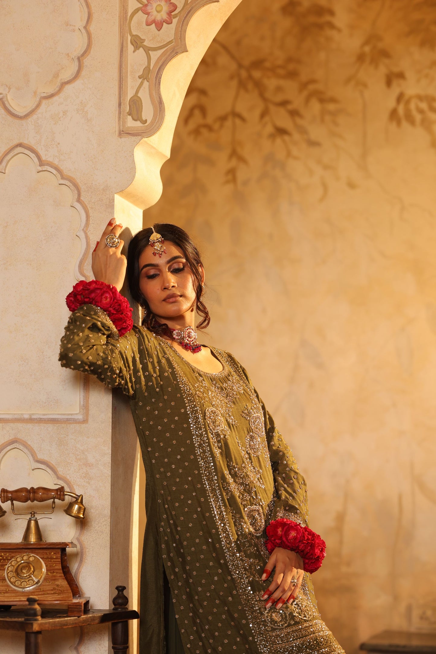 Green Cutdana Embroidered Sharara Kurti Set