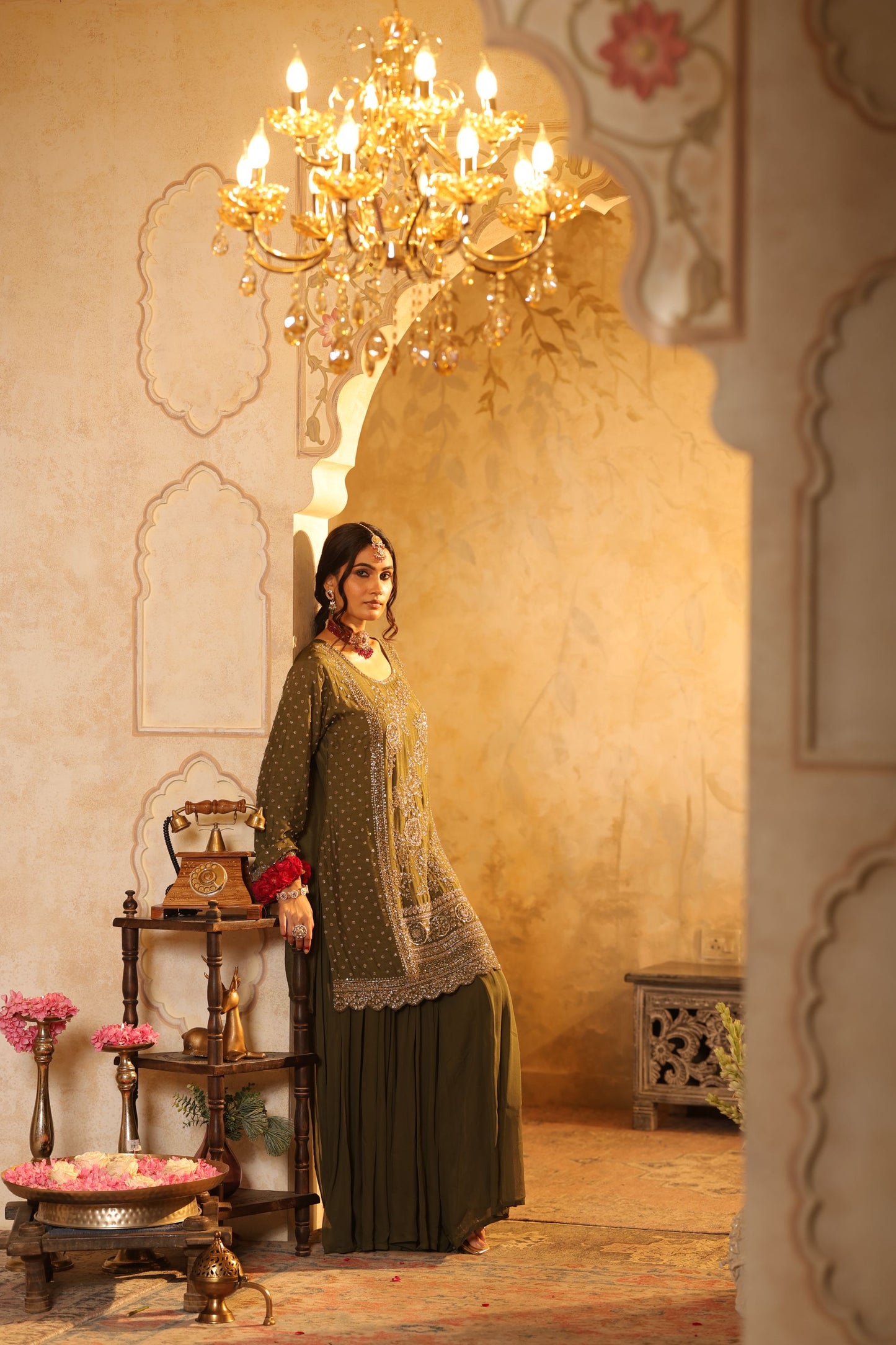 Green Cutdana Embroidered Sharara Kurti Set