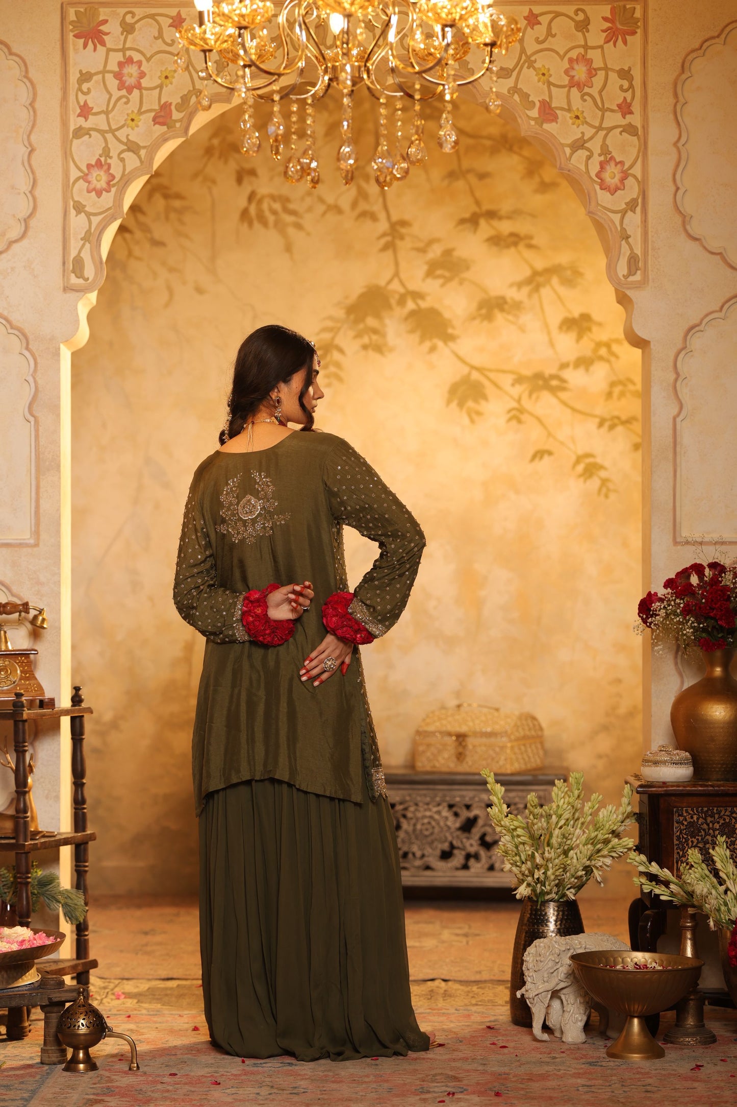 Green Cutdana Embroidered Sharara Kurti Set