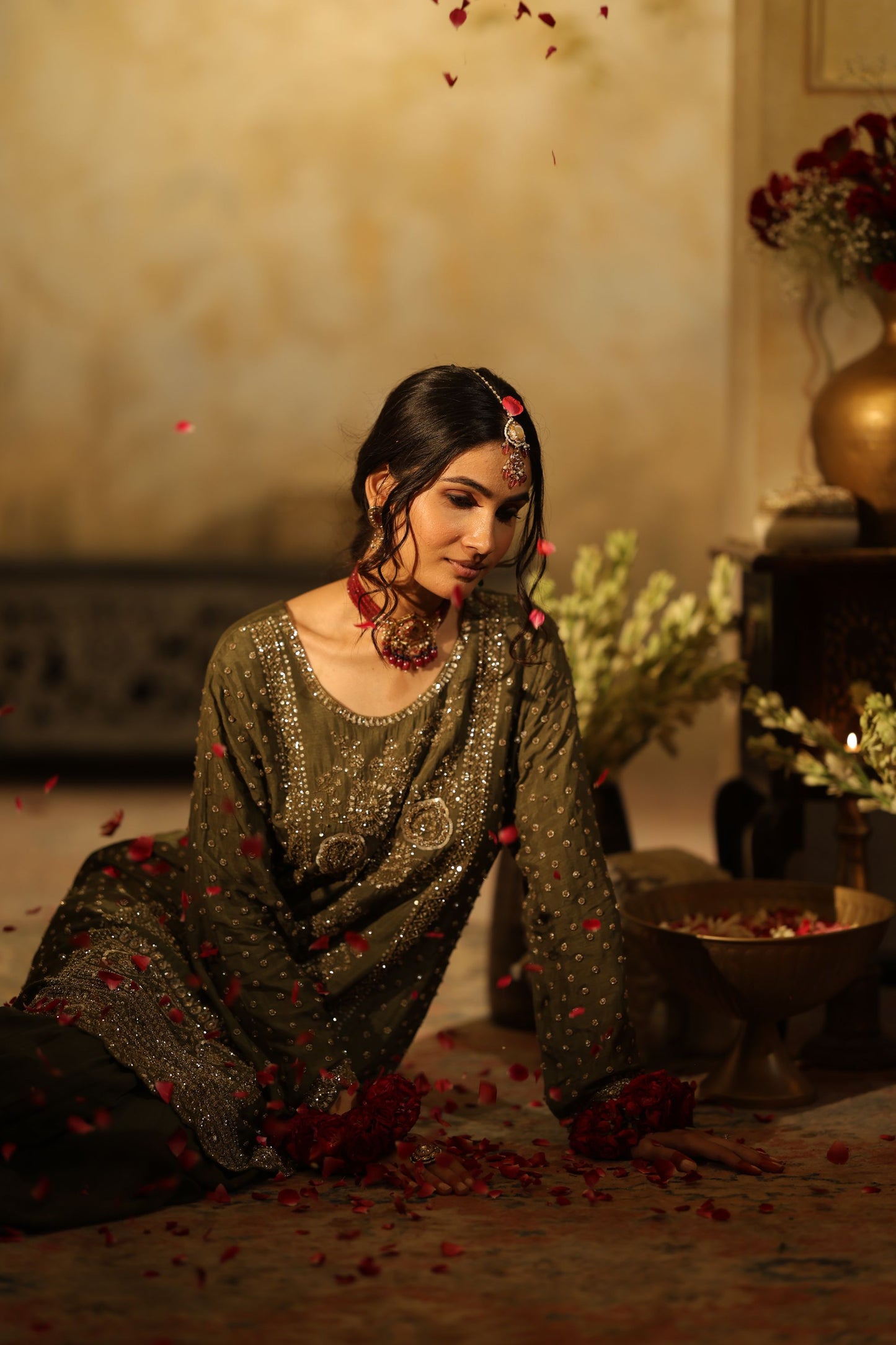 Green Cutdana Embroidered Sharara Kurti Set