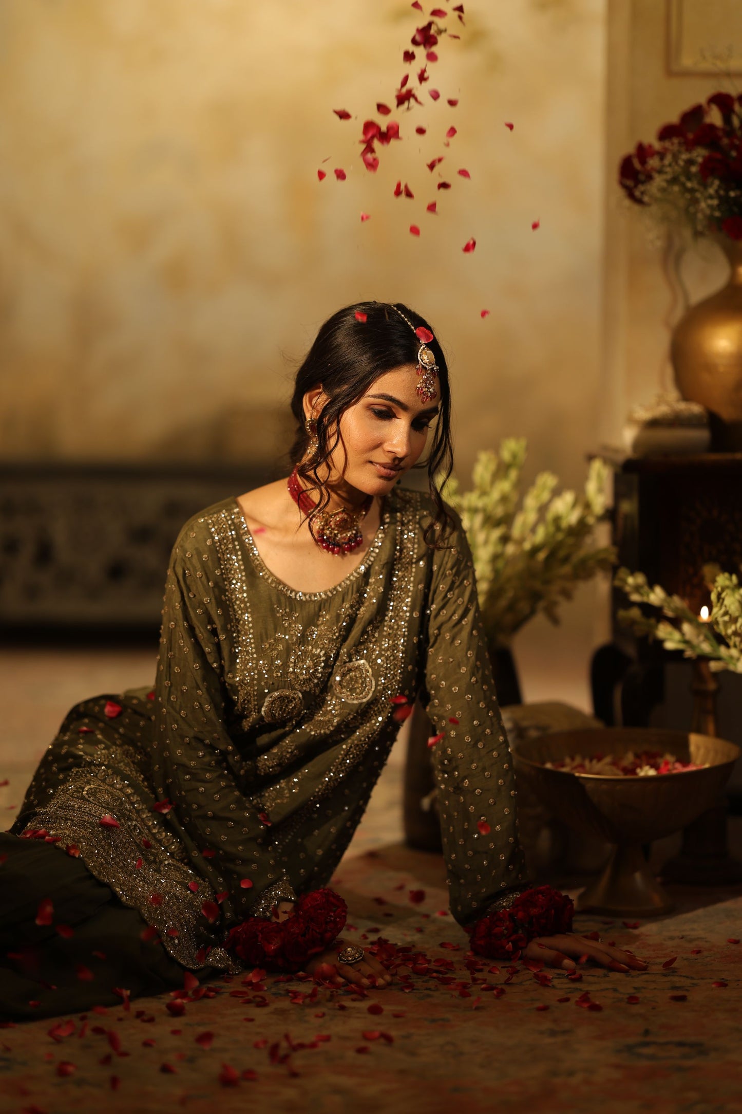 Green Cutdana Embroidered Sharara Kurti Set