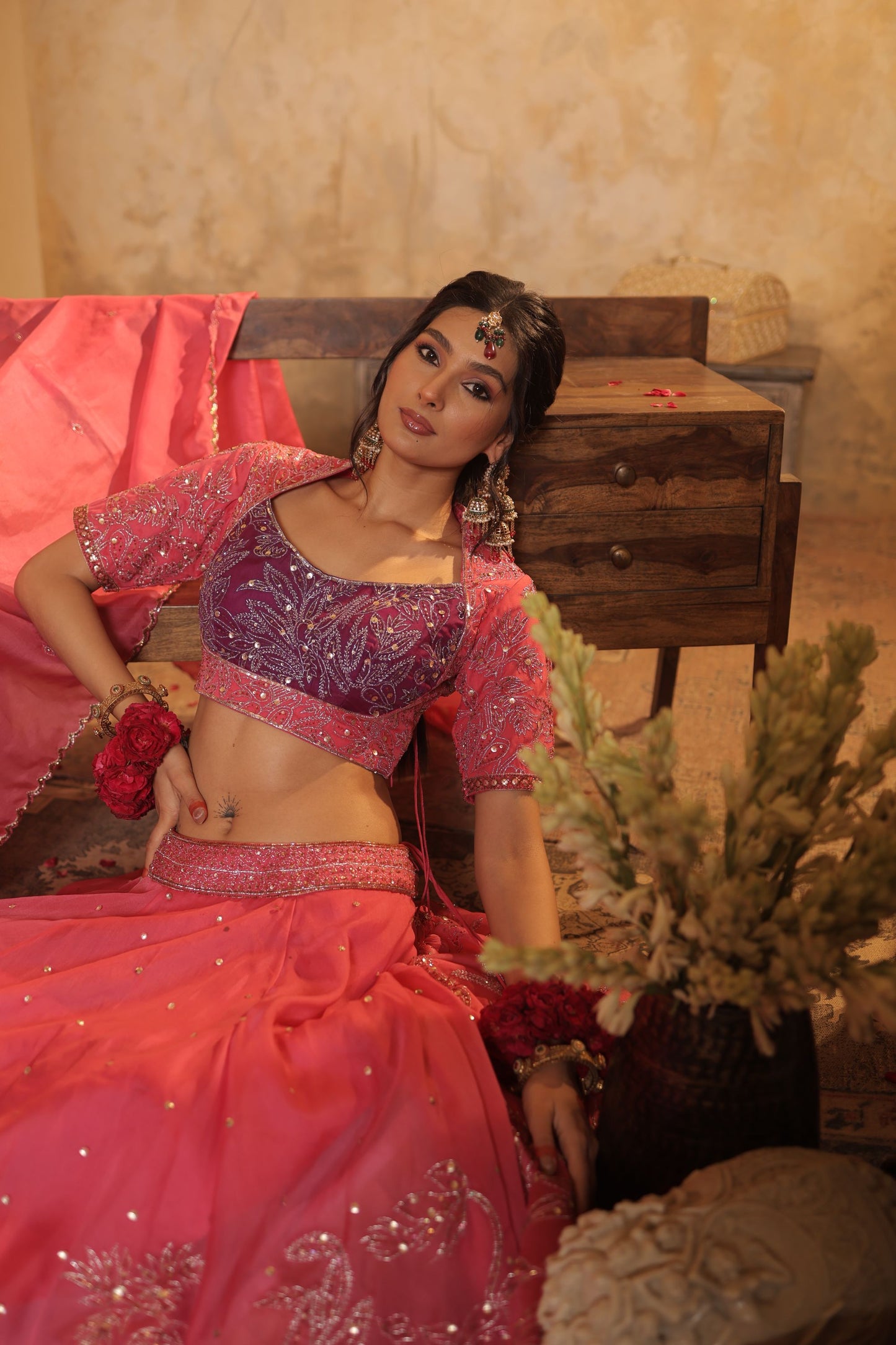 Pink Toned Embroidered Lehenga Set