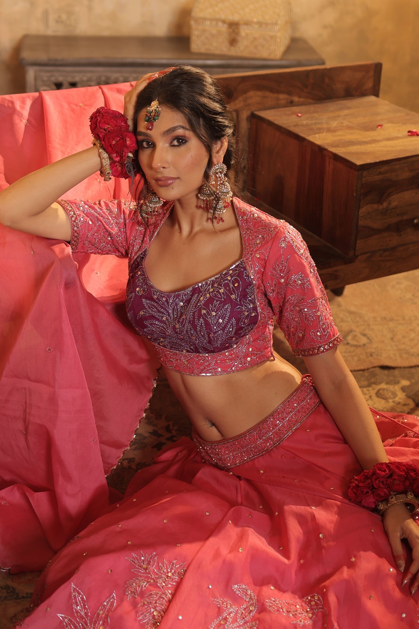 Pink Toned Embroidered Lehenga Set
