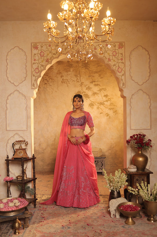 Pink Toned Embroidered Lehenga Set