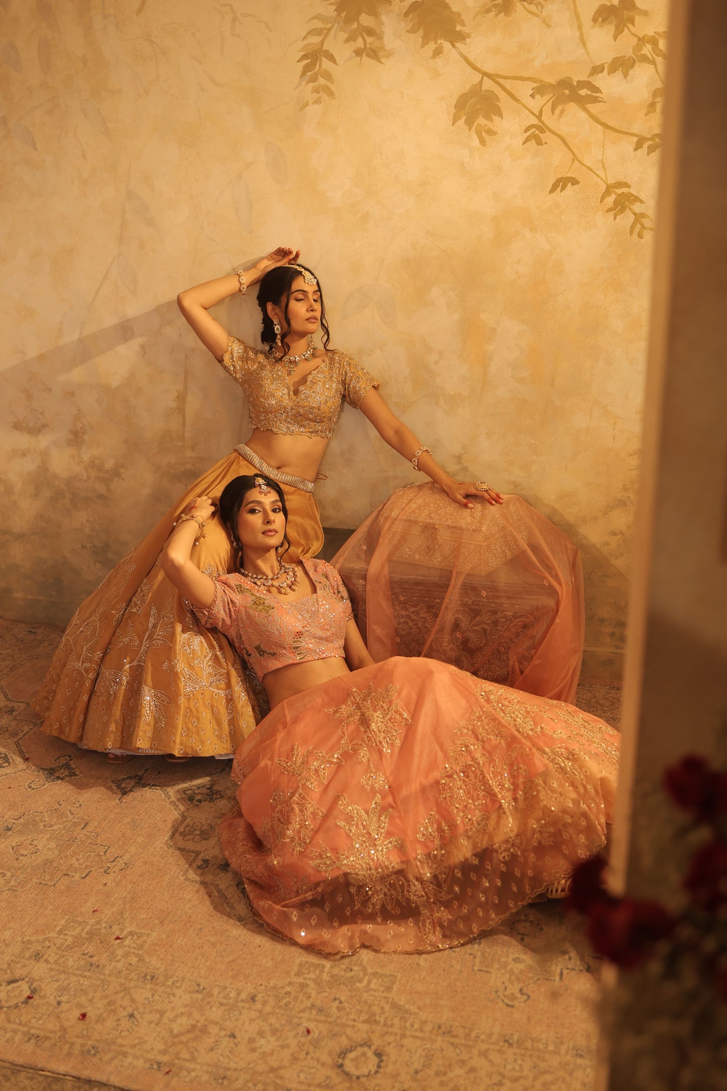 Heavy Zari And Sequin Embroidery With Floral And Leaf Motifs