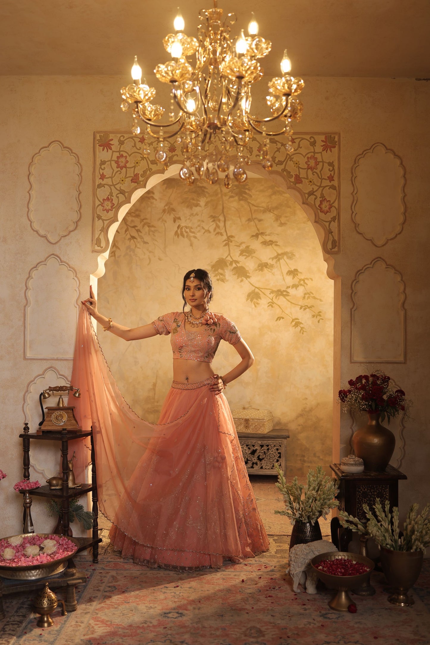 Heavy Zari And Sequin Embroidery With Floral And Leaf Motifs